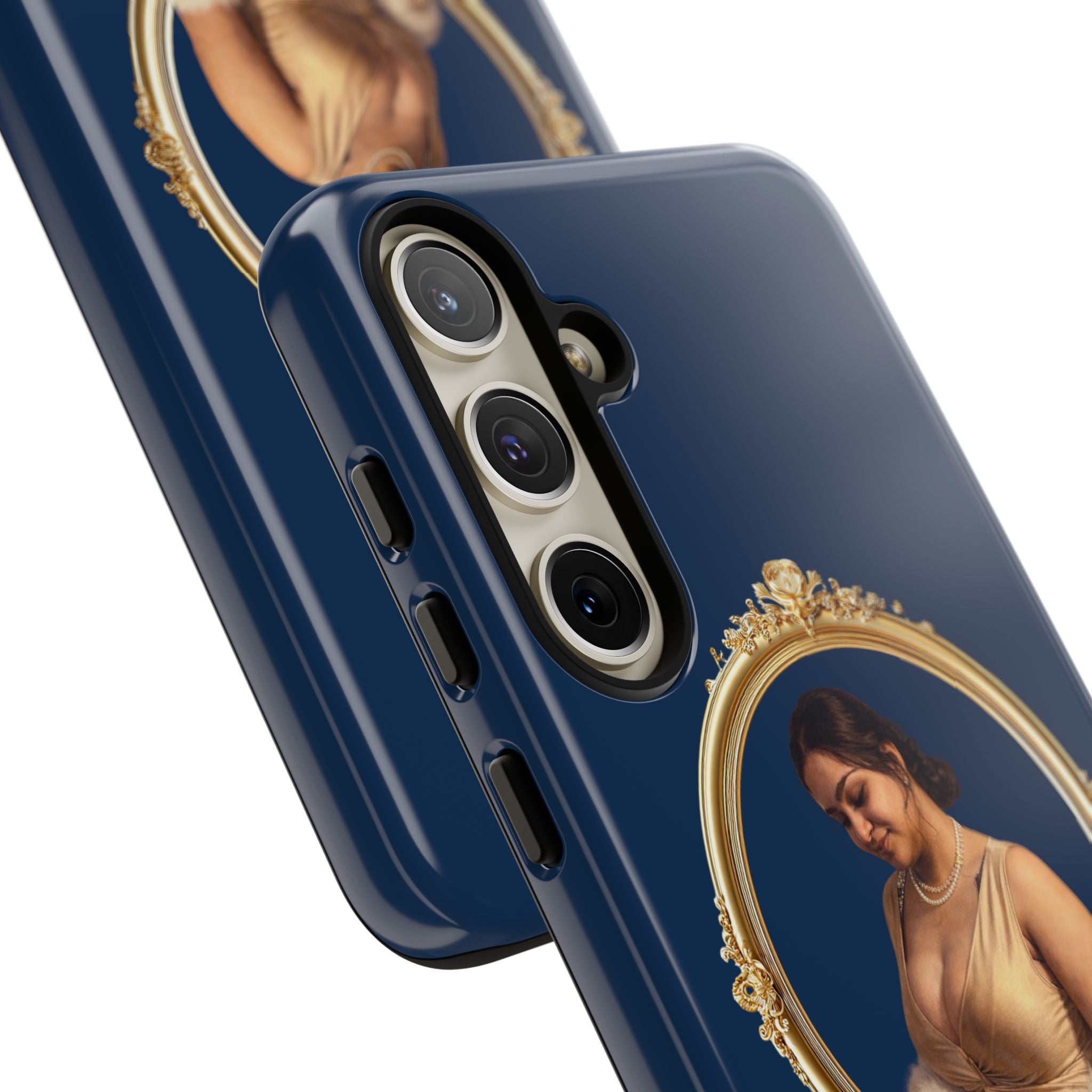 Vintage Portrait Phone Case — Elegant Gold Frame on Navy
