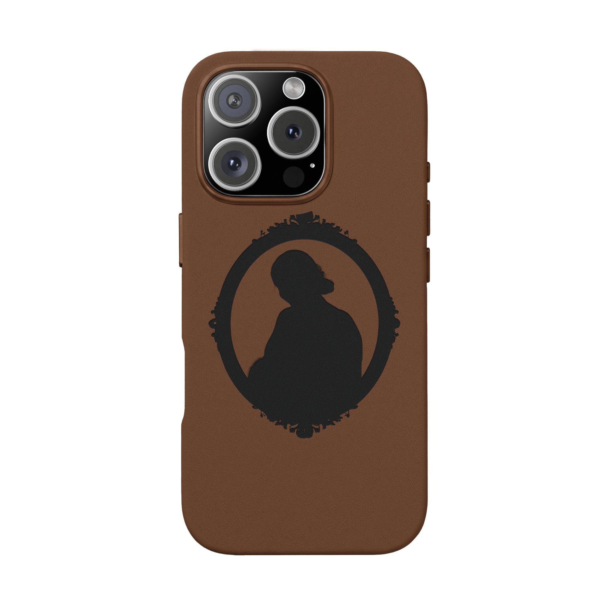 Engraved PU Leather Phone Case — Silhouette Outline Design