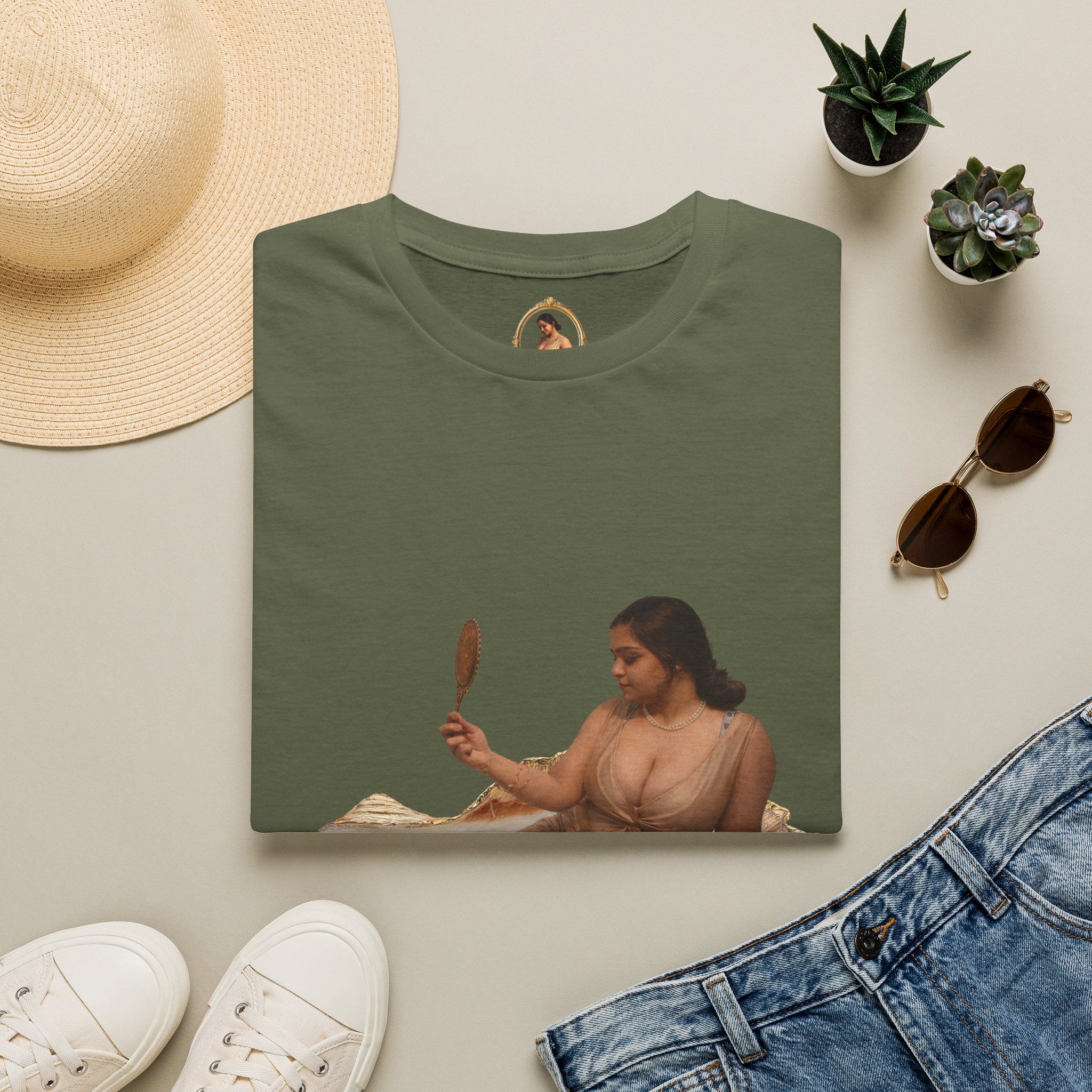 T-Shirt — Vintage Reclining Woman with Hand Mirror Art Tee