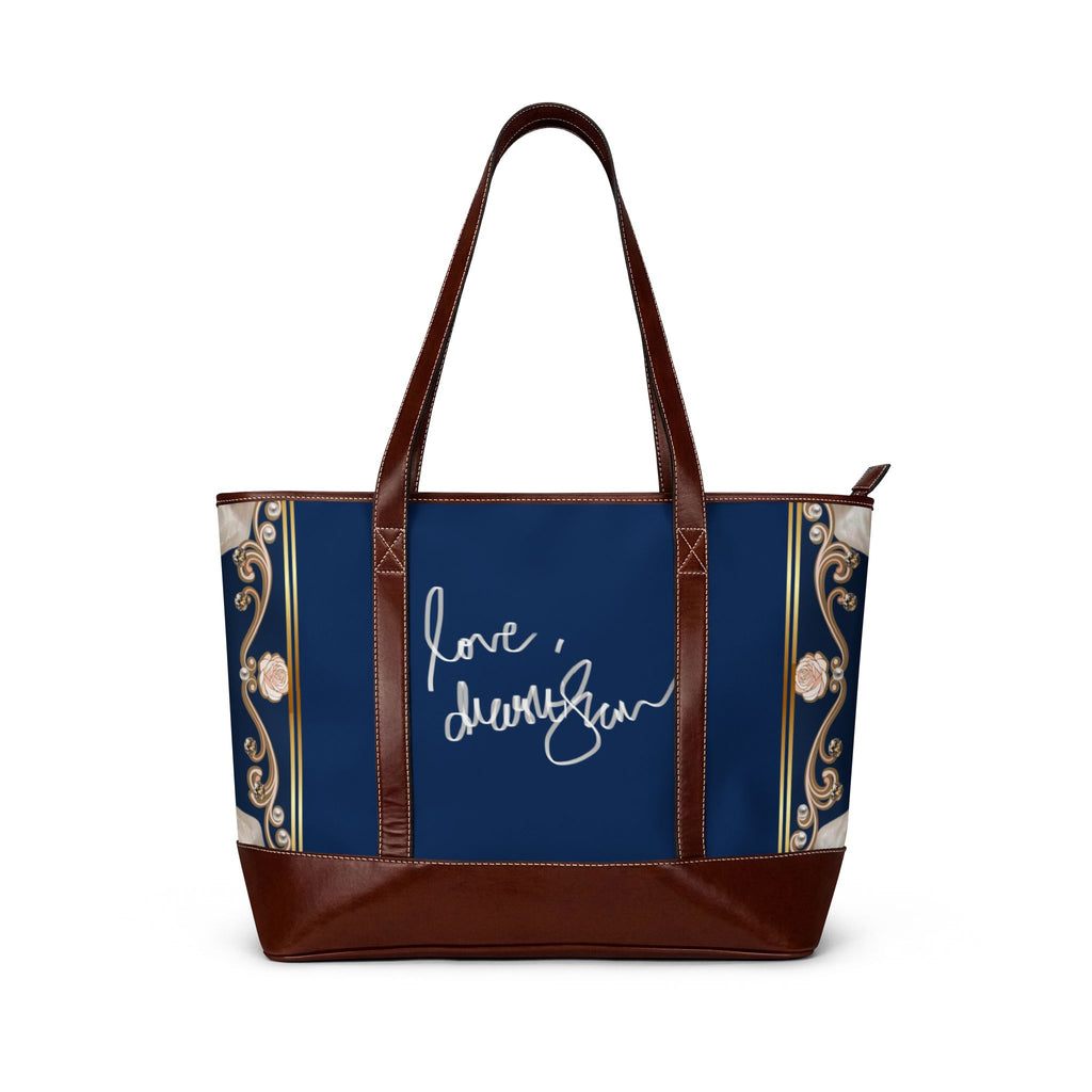 Vintage Cherub Tote Handbag — 'Love, [Signature]' Navy Baroque Shoulder Bag