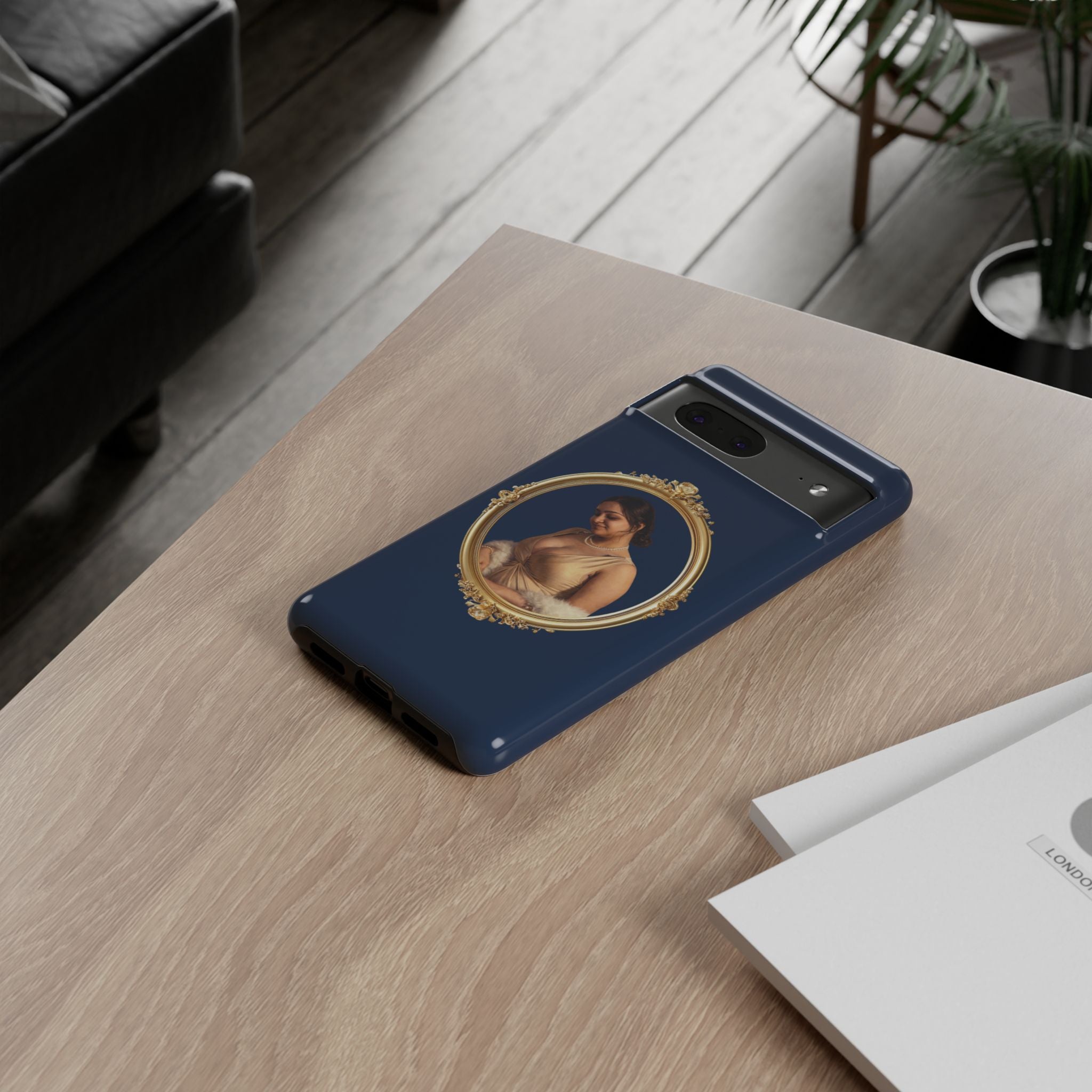 Vintage Portrait Phone Case — Elegant Gold Frame on Navy