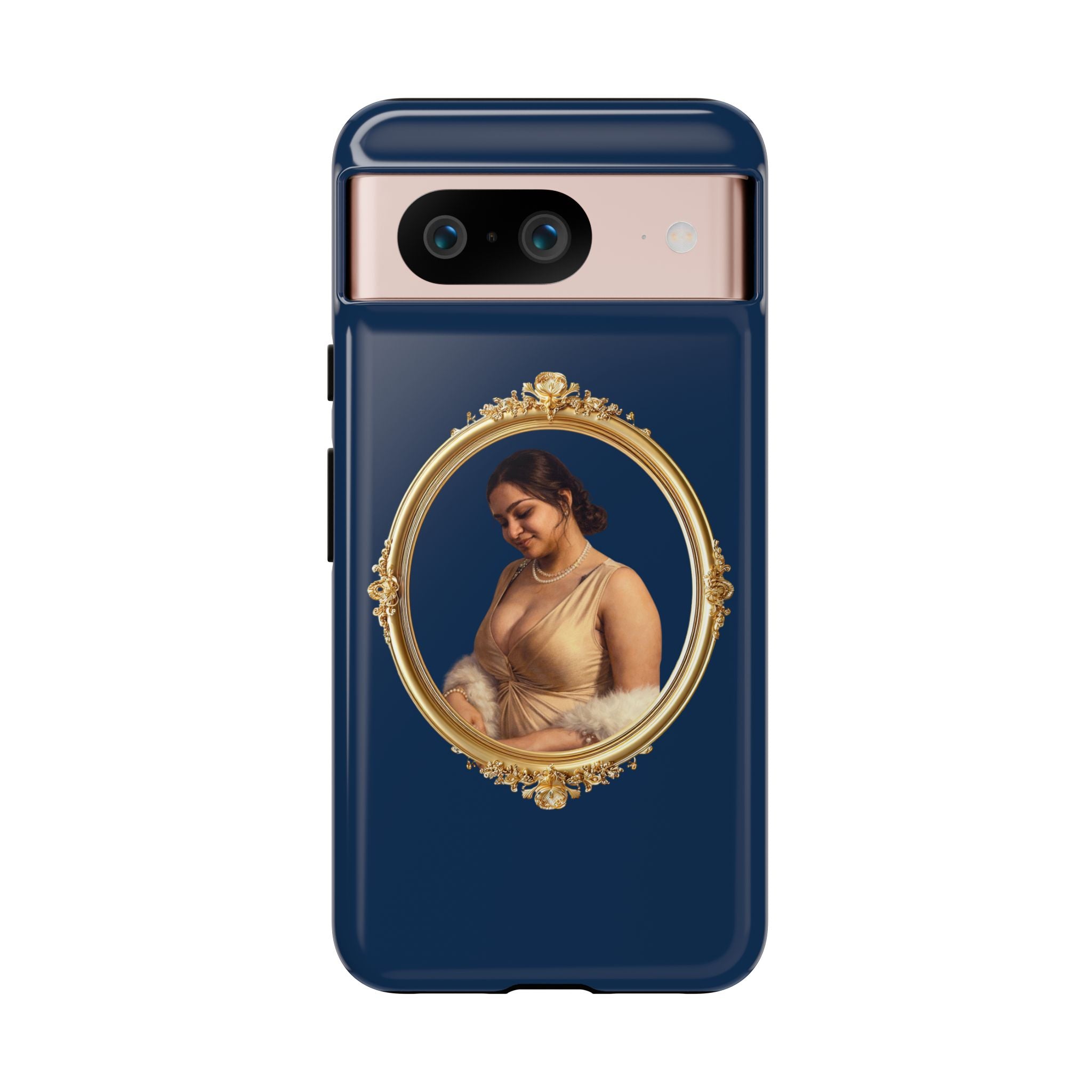 Vintage Portrait Phone Case — Elegant Gold Frame on Navy