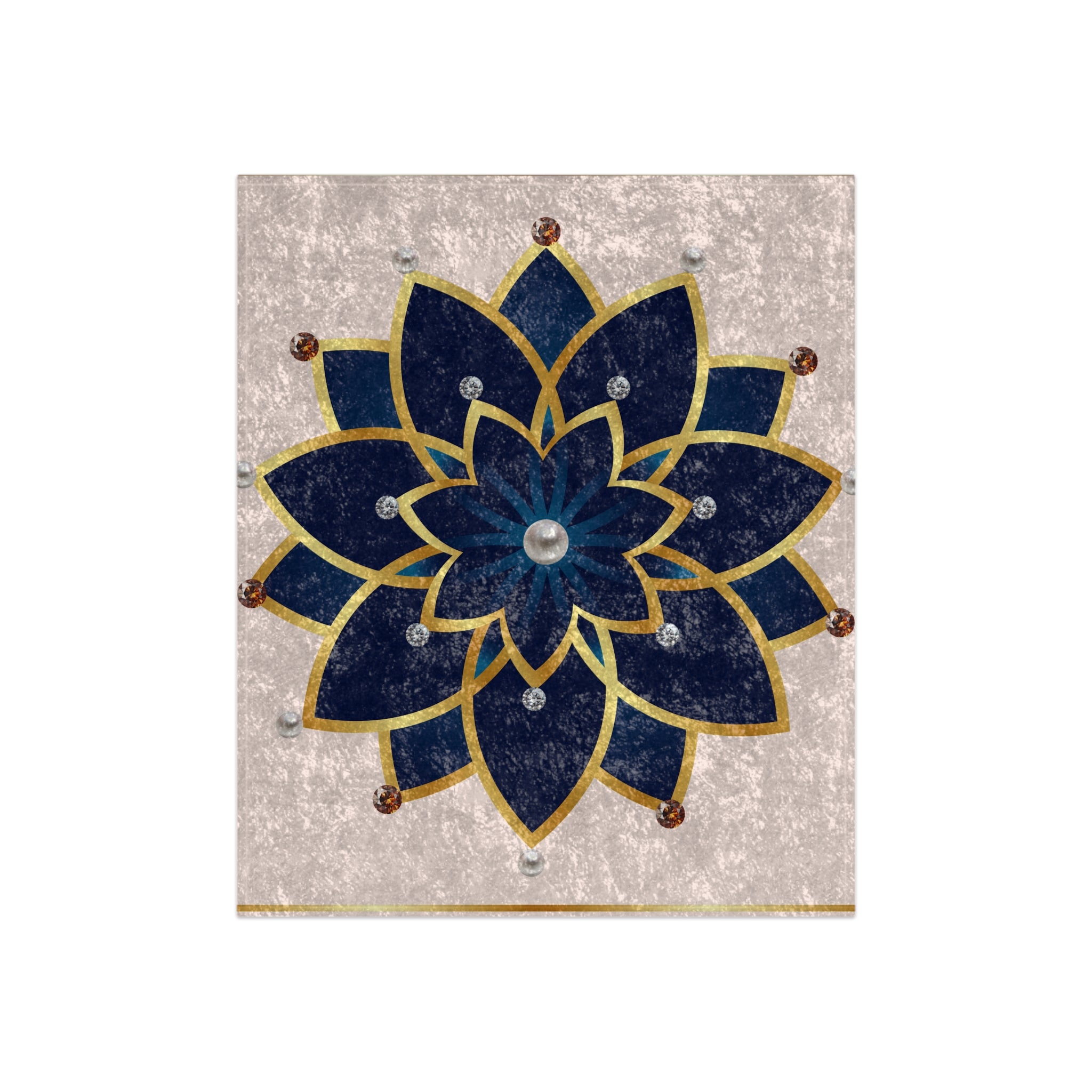 Crushed Velvet Blanket — Luxe Navy Mandala Throw with Gold Accents
