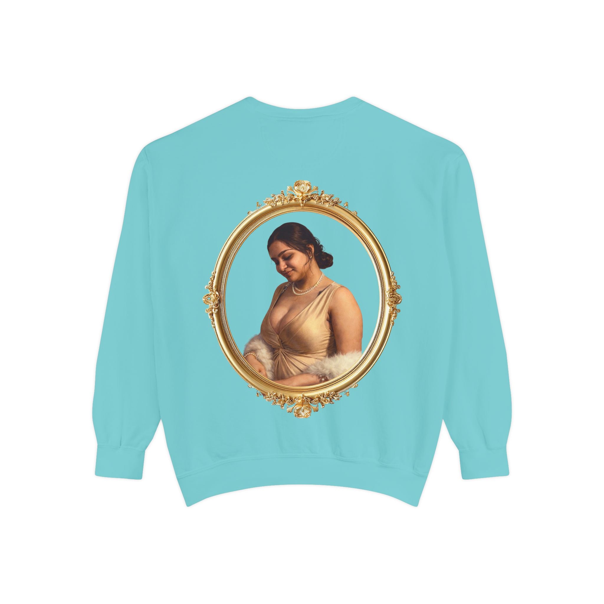 Floral Portrait Sweatshirt — Vintage Gold Frame Art Crewneck