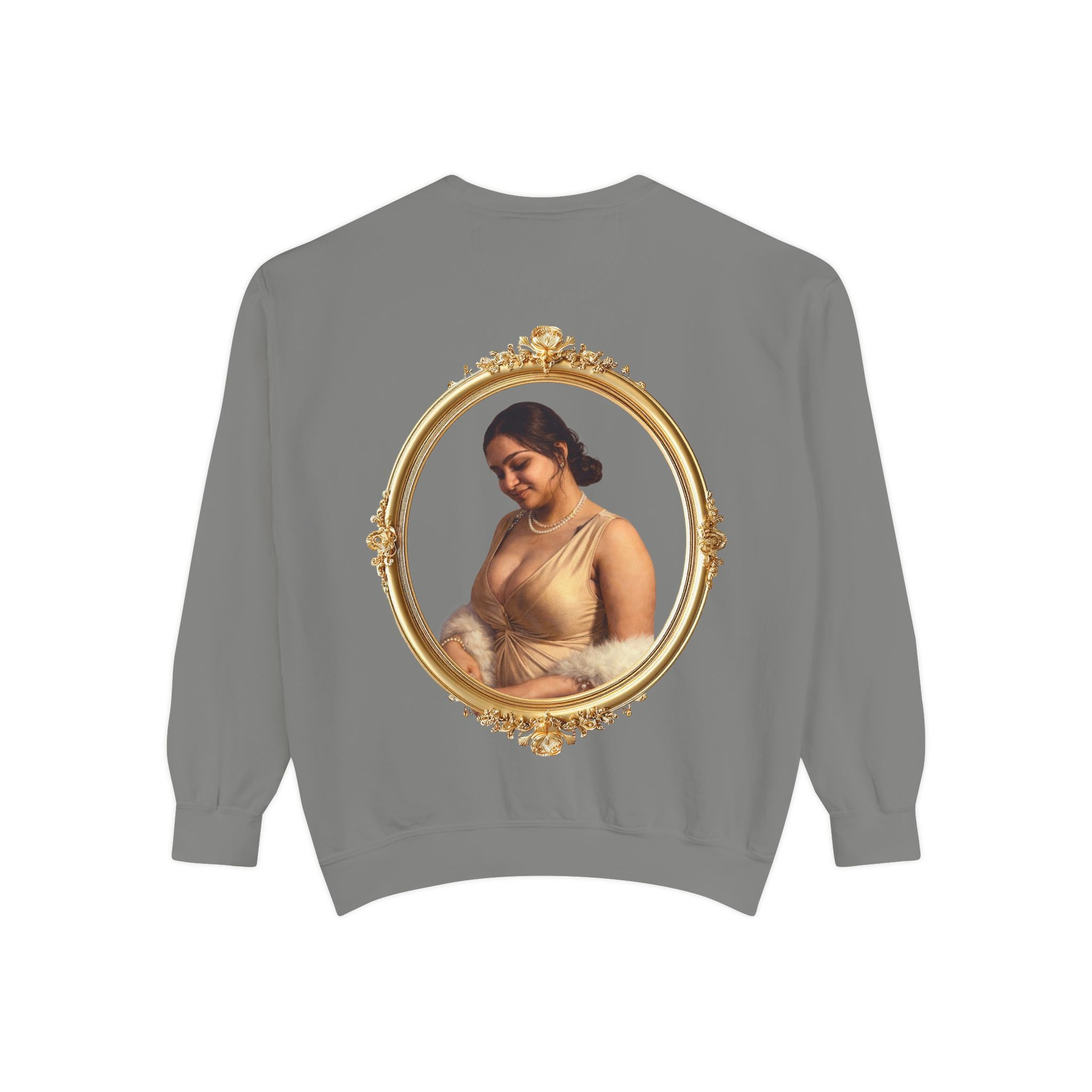 Floral Portrait Sweatshirt — Vintage Gold Frame Art Crewneck