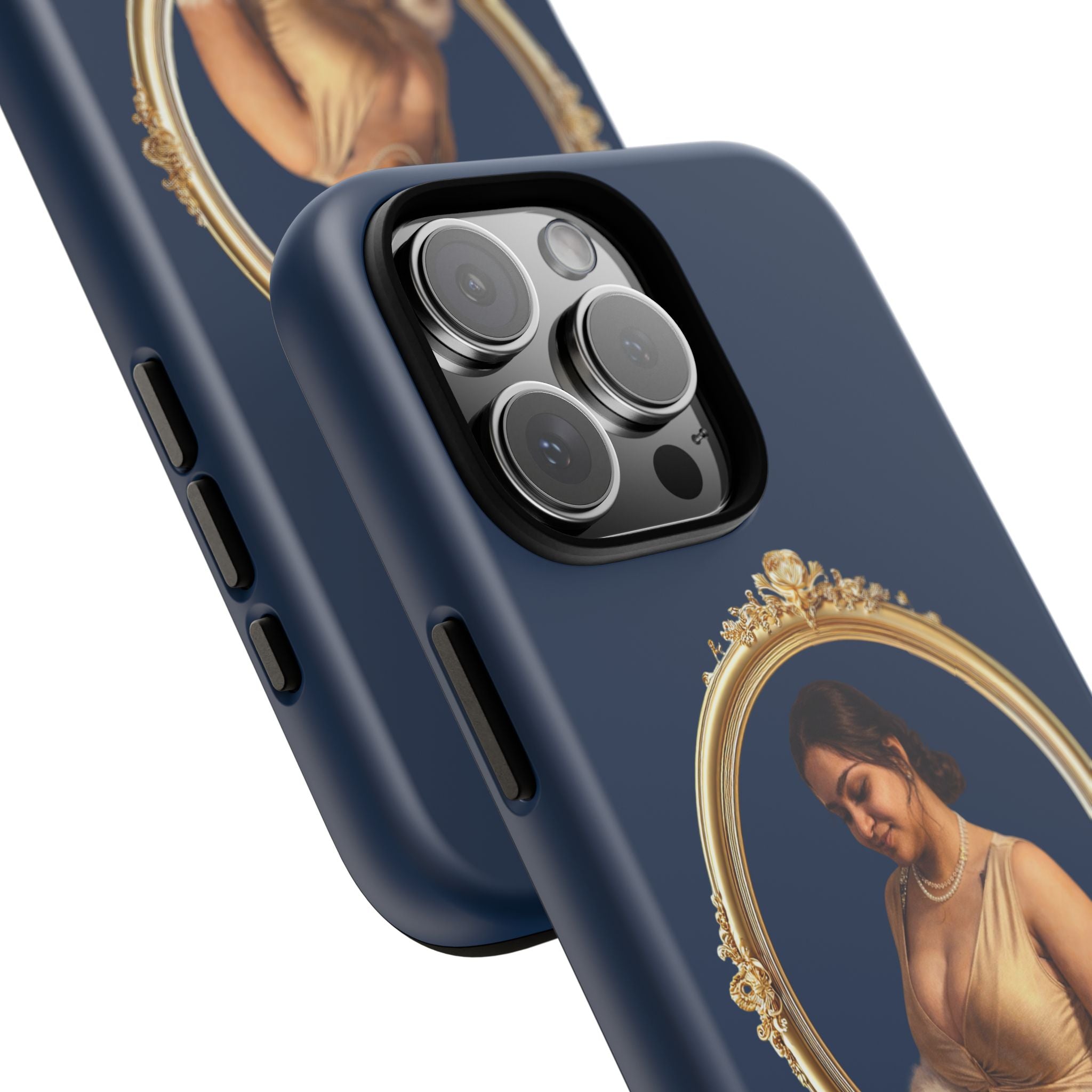 Vintage Portrait Phone Case — Elegant Gold Frame on Navy
