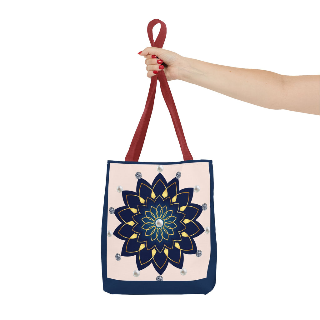 Mandala Floral Tote Bag — Navy 'Love, [Signature]' All-Over Print