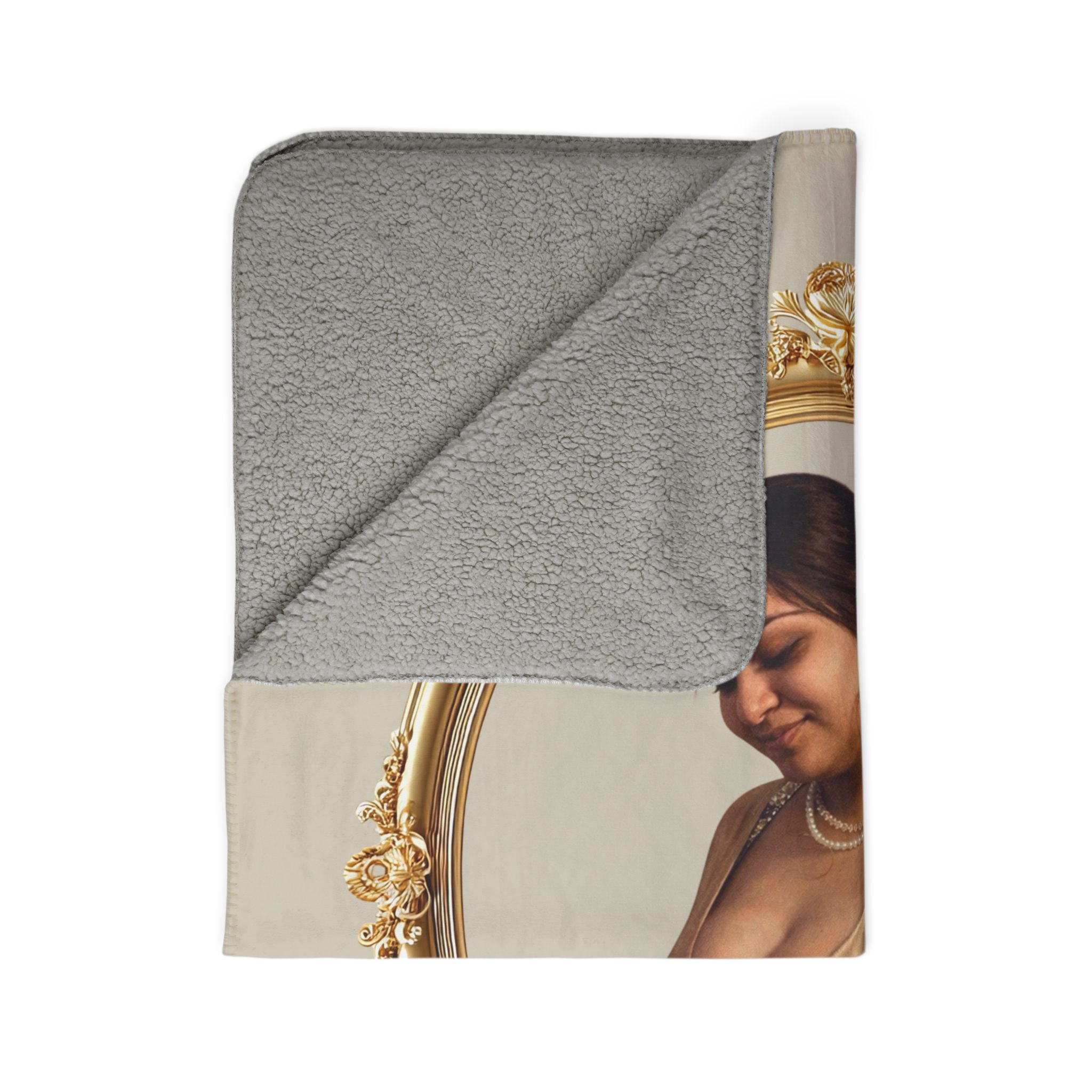 Vintage Ornate Mirror Fleece Blanket — Glam Portrait Sherpa Throw