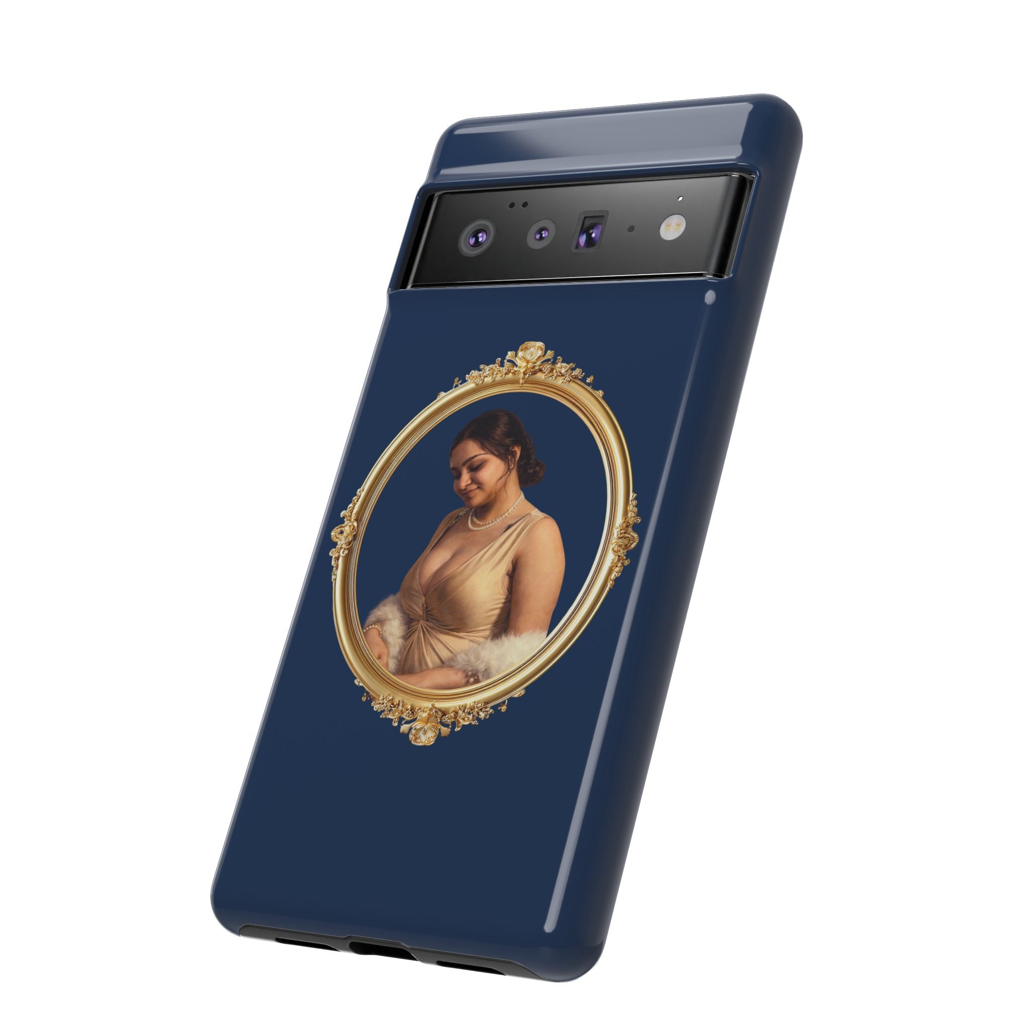 Vintage Portrait Phone Case — Elegant Gold Frame on Navy