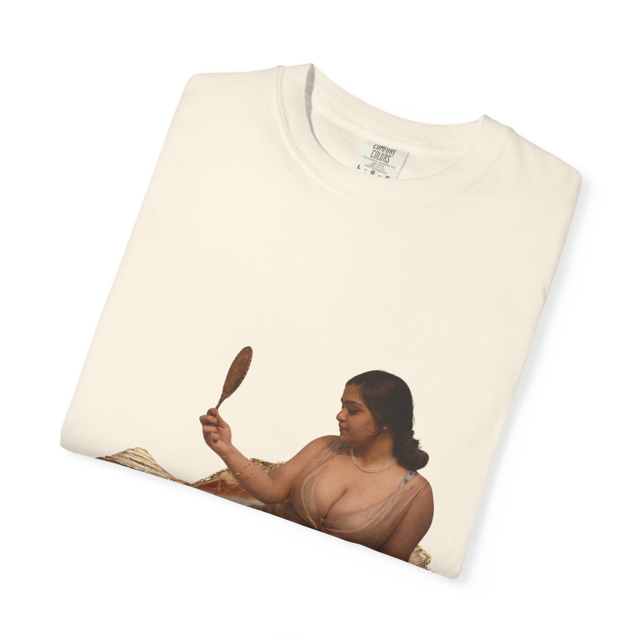 Venus Mirror T-Shirt — Nude Goddess Art Tee with 'Love, [Signature]' Back Print