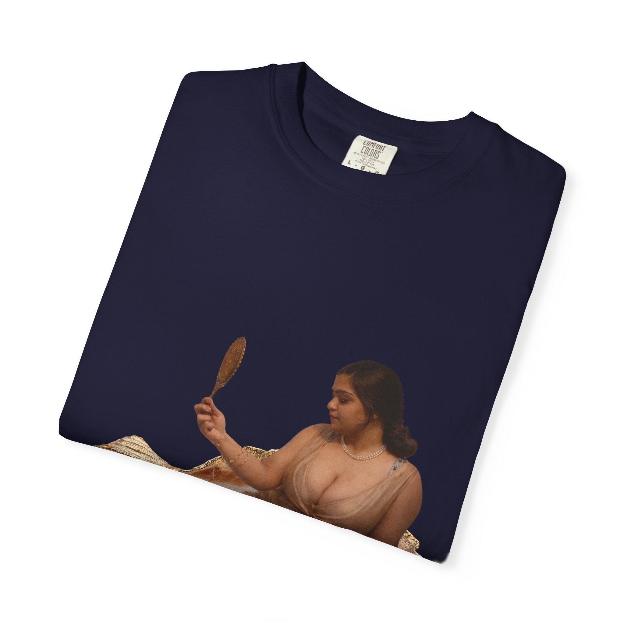 Venus Mirror T-Shirt — Nude Goddess Art Tee with 'Love, [Signature]' Back Print