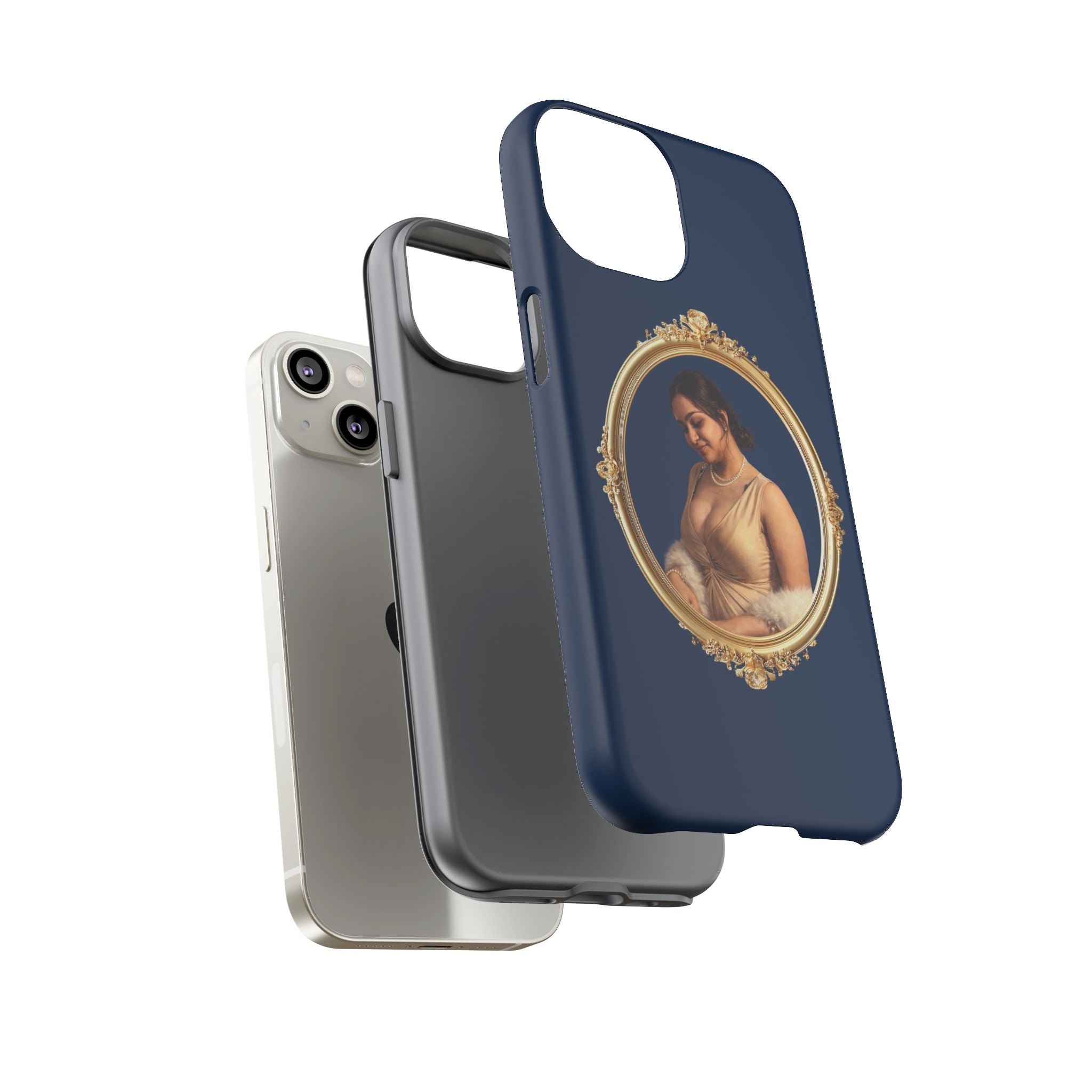 Vintage Portrait Phone Case — Elegant Gold Frame on Navy