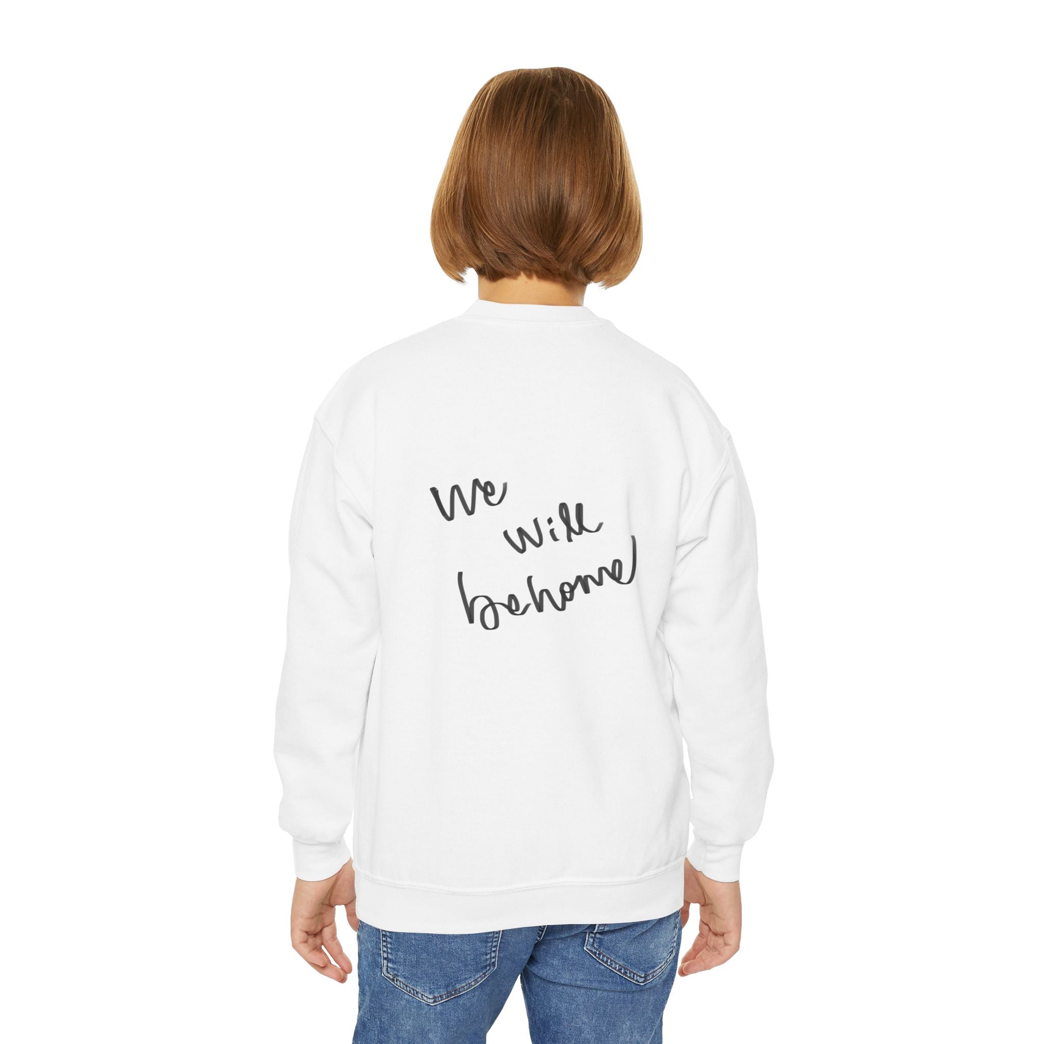 Youth Crewneck Sweatshirt — 'We Will Be Home' Vintage Portrait Graphic