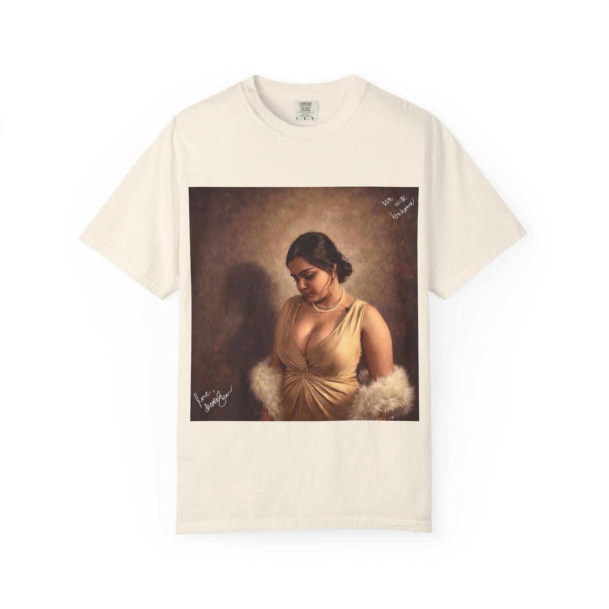 Drashti T-Shirt — Vintage Glam Portrait Tee with Signature "Love, Drashti"