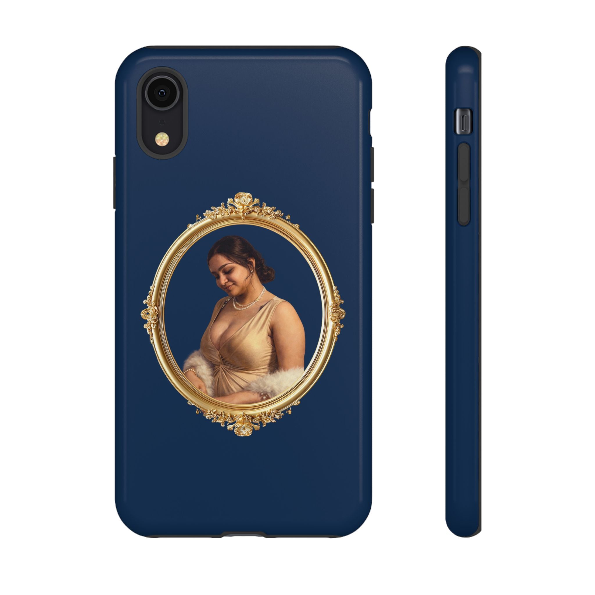 Vintage Portrait Phone Case — Elegant Gold Frame on Navy
