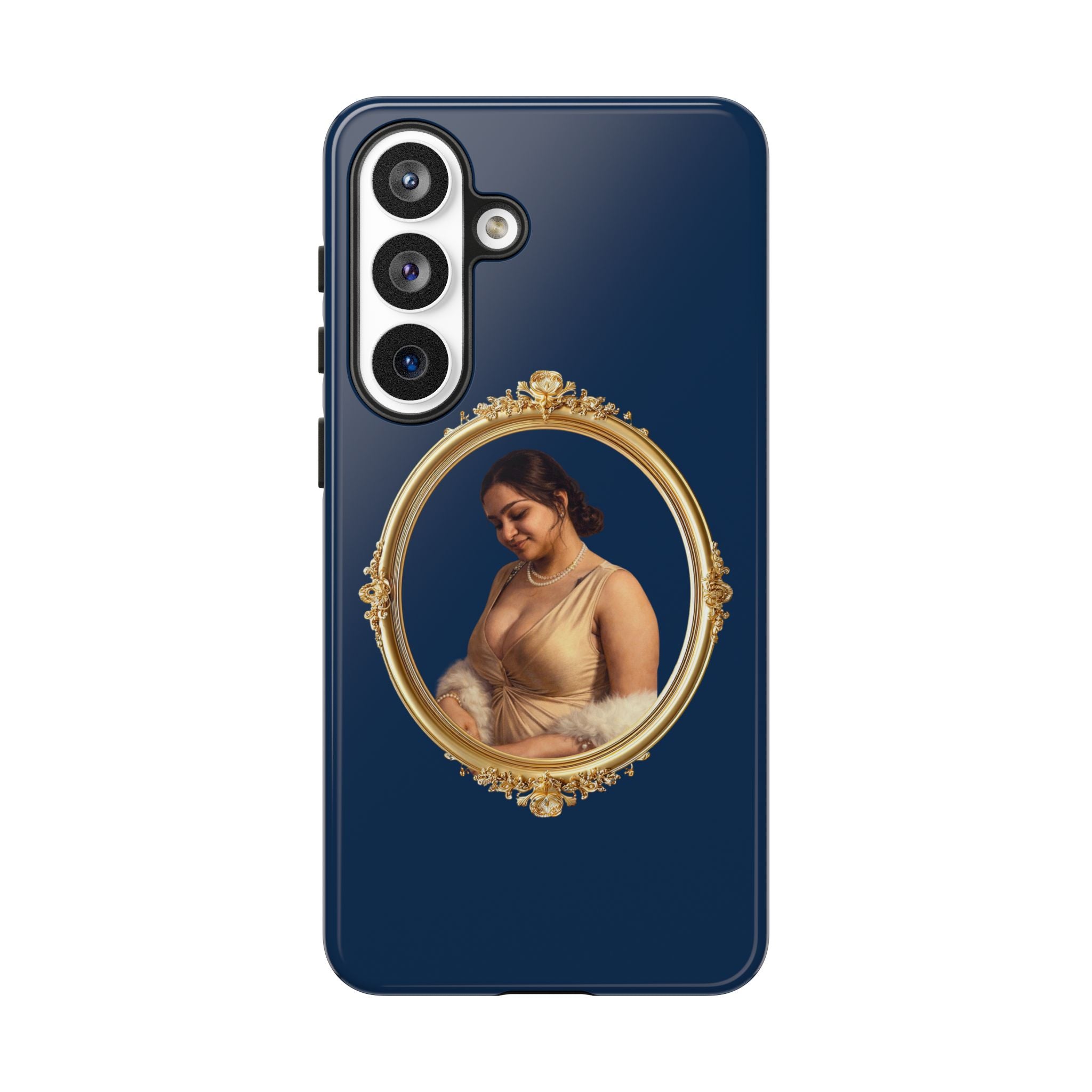 Vintage Portrait Phone Case — Elegant Gold Frame on Navy