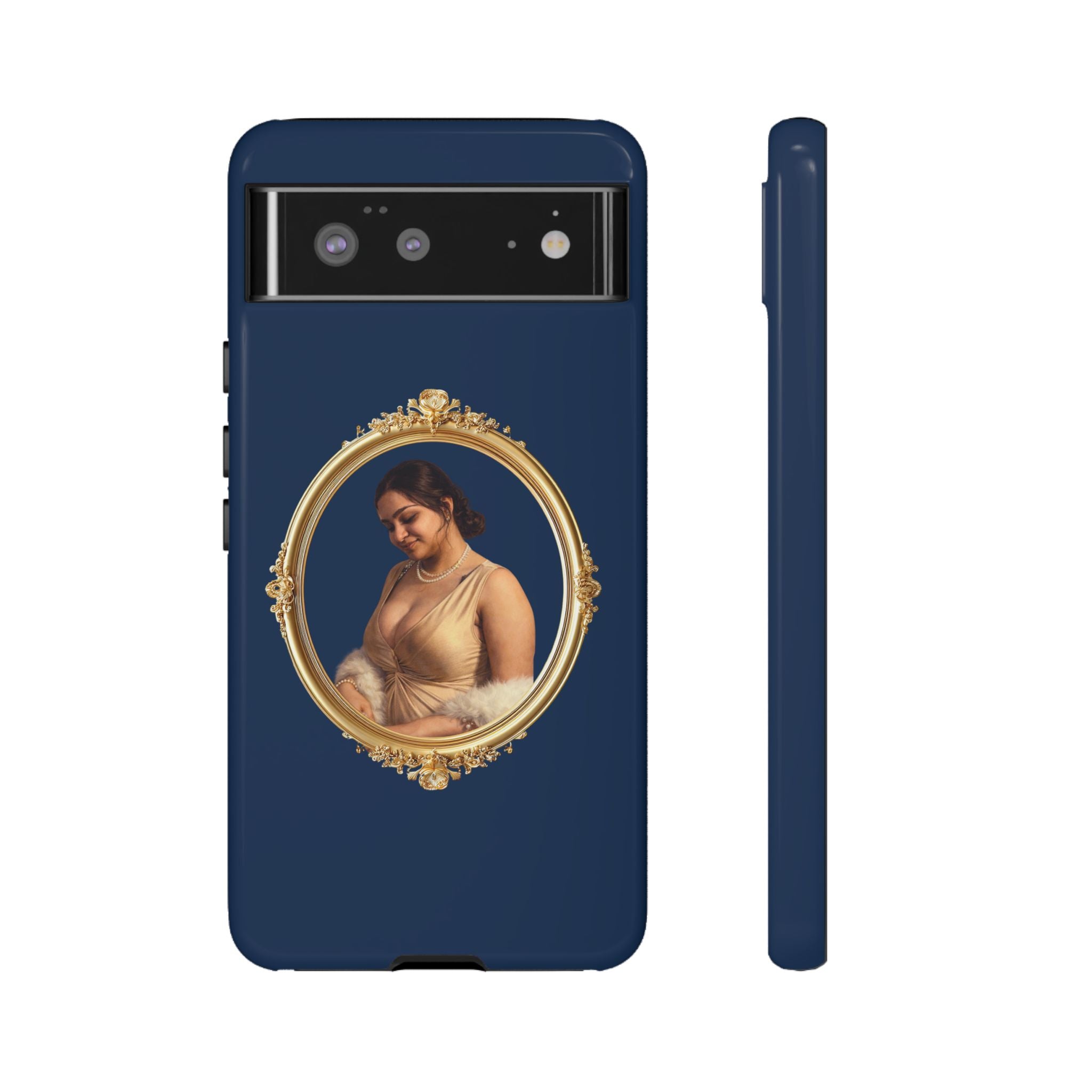 Vintage Portrait Phone Case — Elegant Gold Frame on Navy