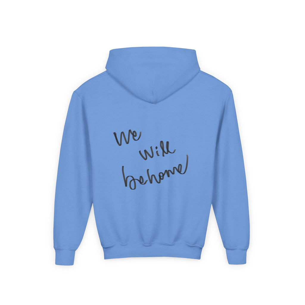 Youth Hoodie — Vintage Dancer Floral Graphic with “We Will Be Home” Back Script