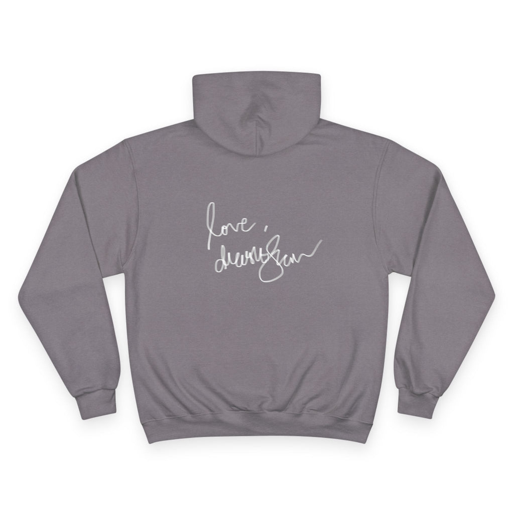 Champion Hoodie — Vintage Reclining Muse Graphic Hoodie with 'love, dunneGaur' Script