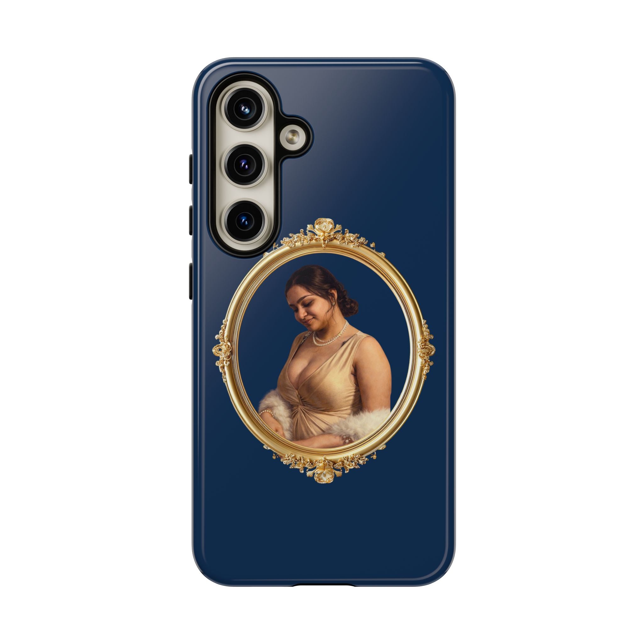 Vintage Portrait Phone Case — Elegant Gold Frame on Navy