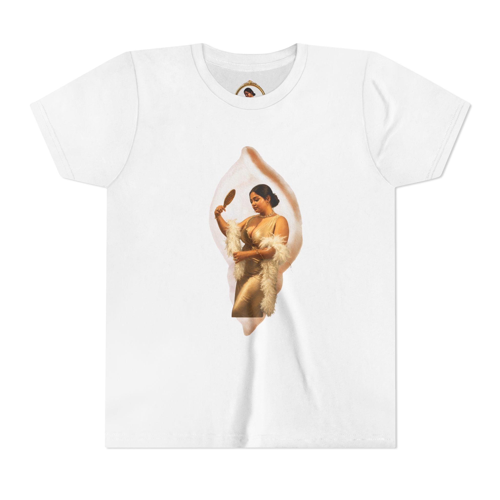 Youth Tee — Vintage Lady Mirror Graphic with “We Will Be Home” Back Text