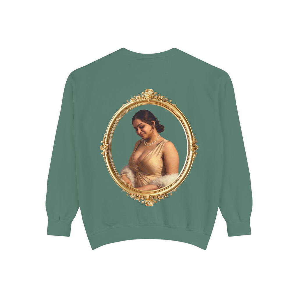Floral Portrait Sweatshirt — Vintage Gold Frame Art Crewneck