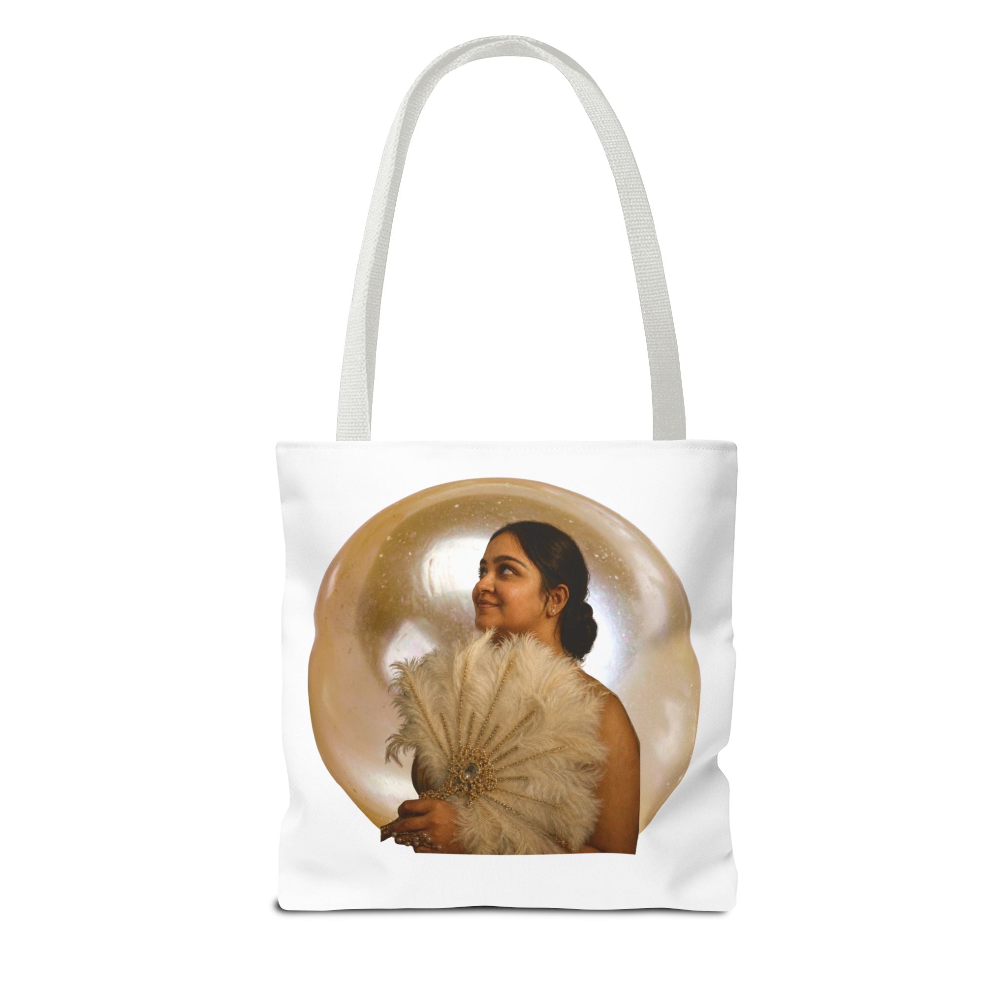 Vintage Portrait Tote Bag — Woman with Feather Fan Artwork