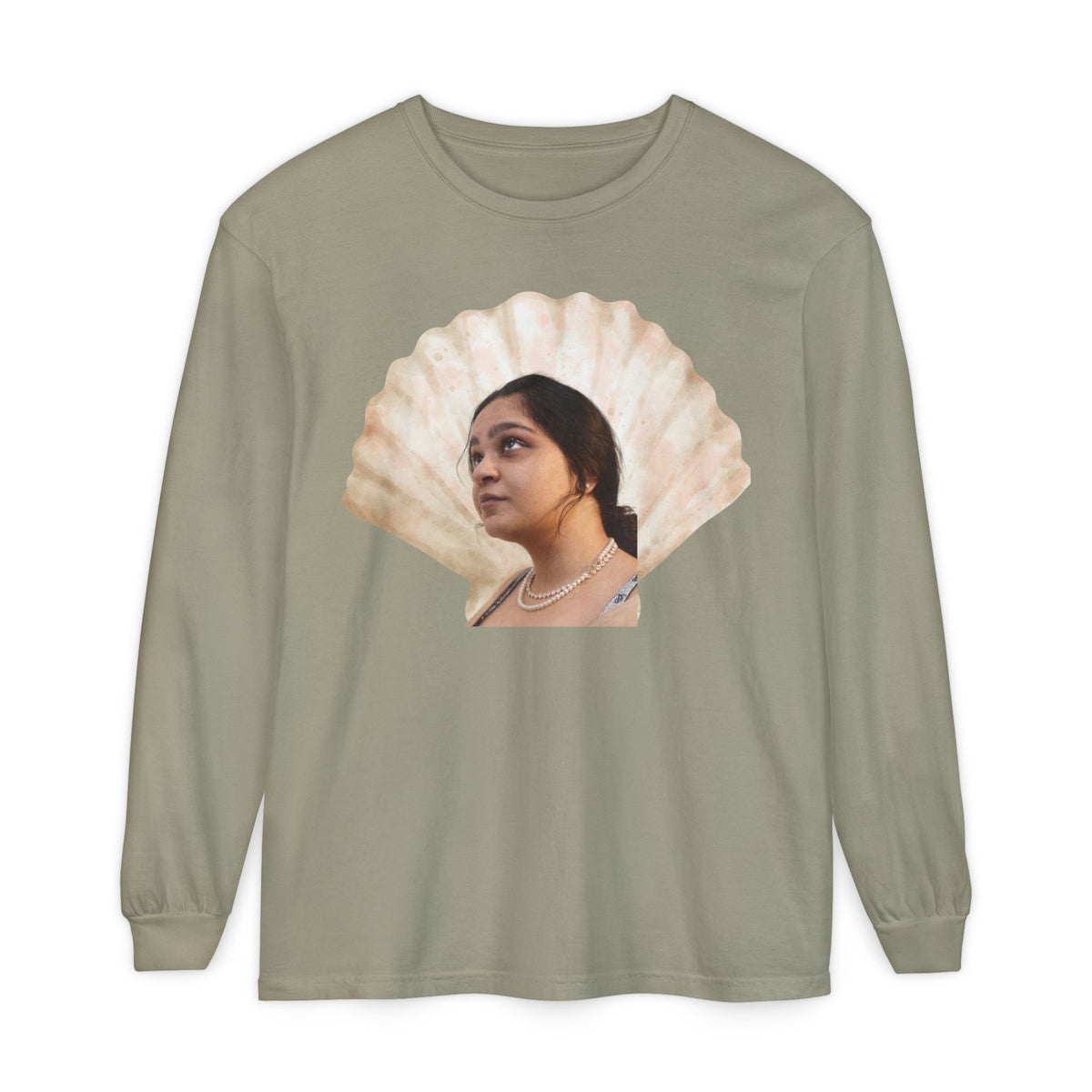 Drashti Shell Portrait Long Sleeve Tee — “We Will Be Home” Back Script