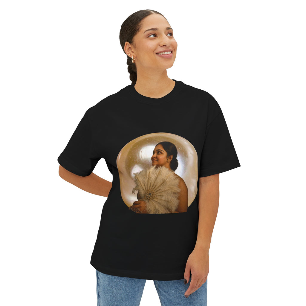 Vintage Portrait Tee — Woman with Fan Graphic Boxy T-Shirt