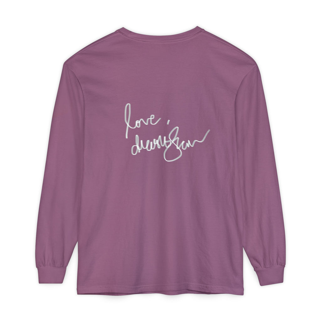 Long Sleeve T-Shirt — “Love, Dua Lipa” Shell Goddess Graphic