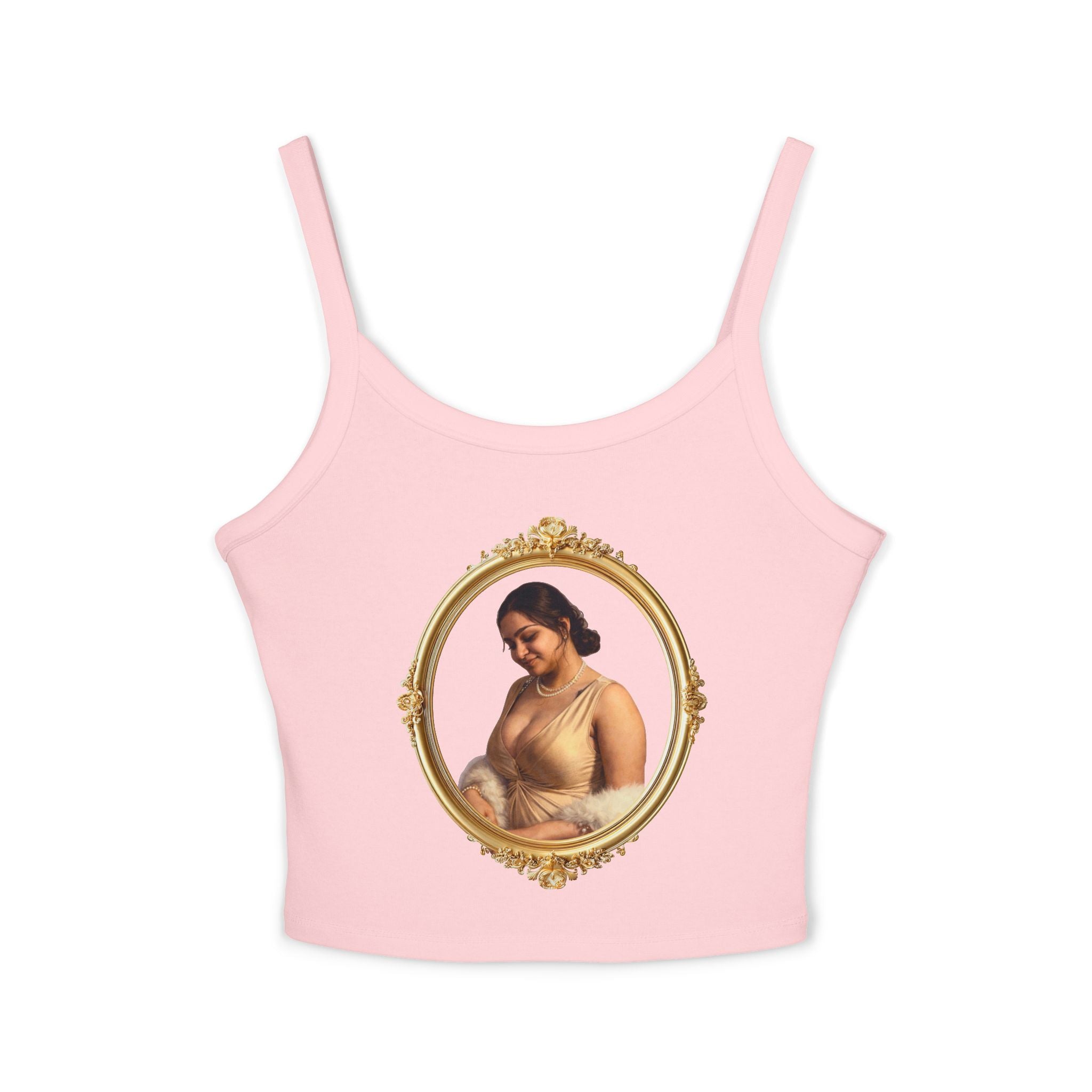 Spaghetti Tank Top — Vintage Portrait Frame with “Love, Always” Handwritten Script
