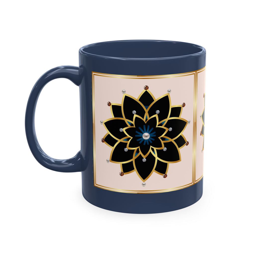 Ceramic Mug — Elegant Black & Gold Floral Mandala Design