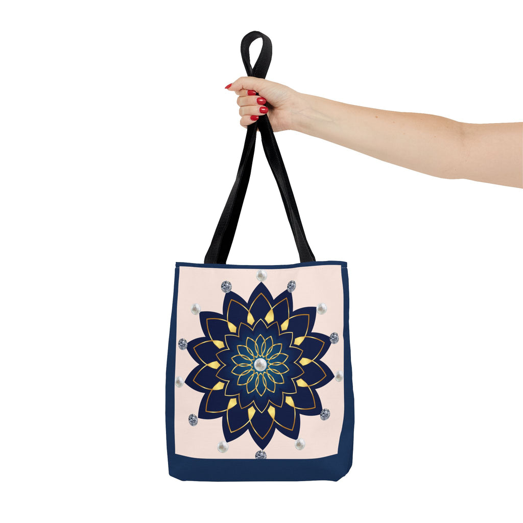 Mandala Floral Tote Bag — Navy 'Love, [Signature]' All-Over Print