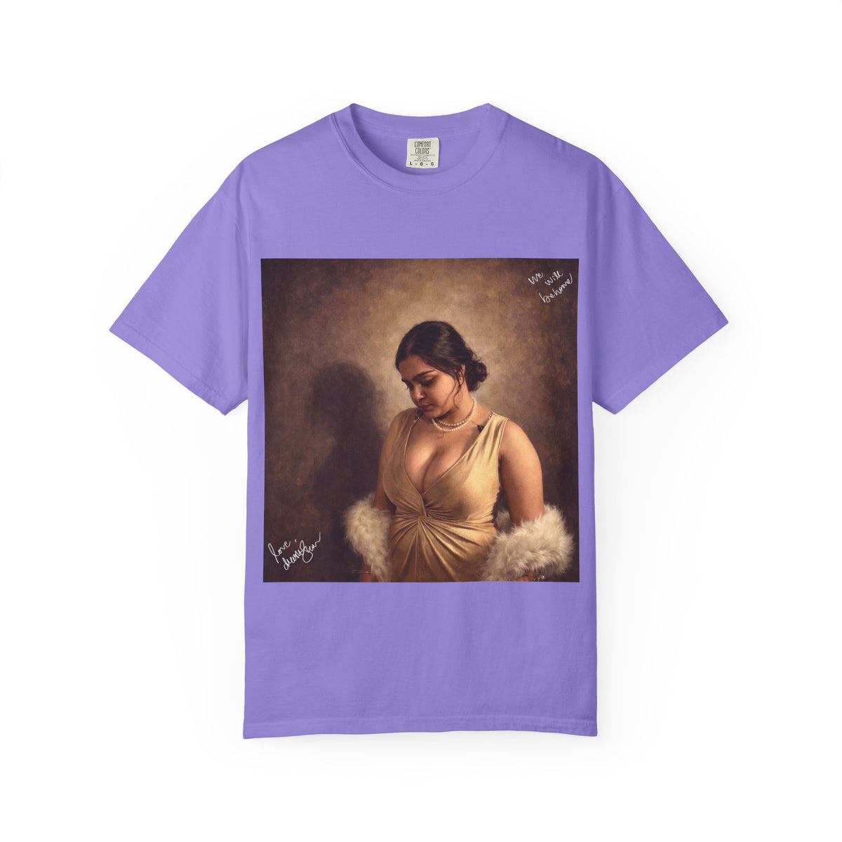 Drashti T-Shirt — Vintage Glam Portrait Tee with Signature "Love, Drashti"
