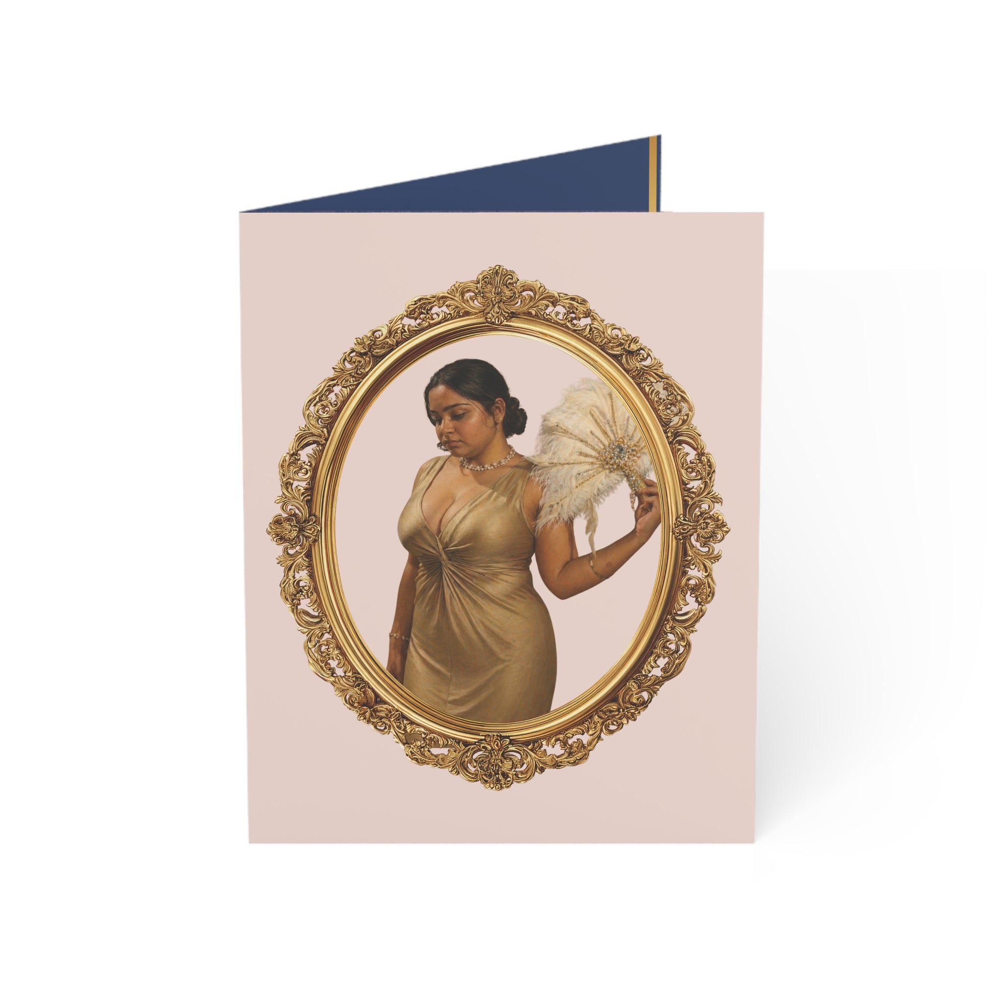 Greeting Card — Vintage Portrait with Gold Frame (Blank Inside)