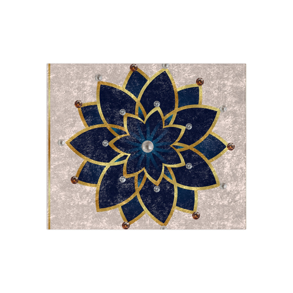 Crushed Velvet Blanket — Luxe Navy Mandala Throw with Gold Accents
