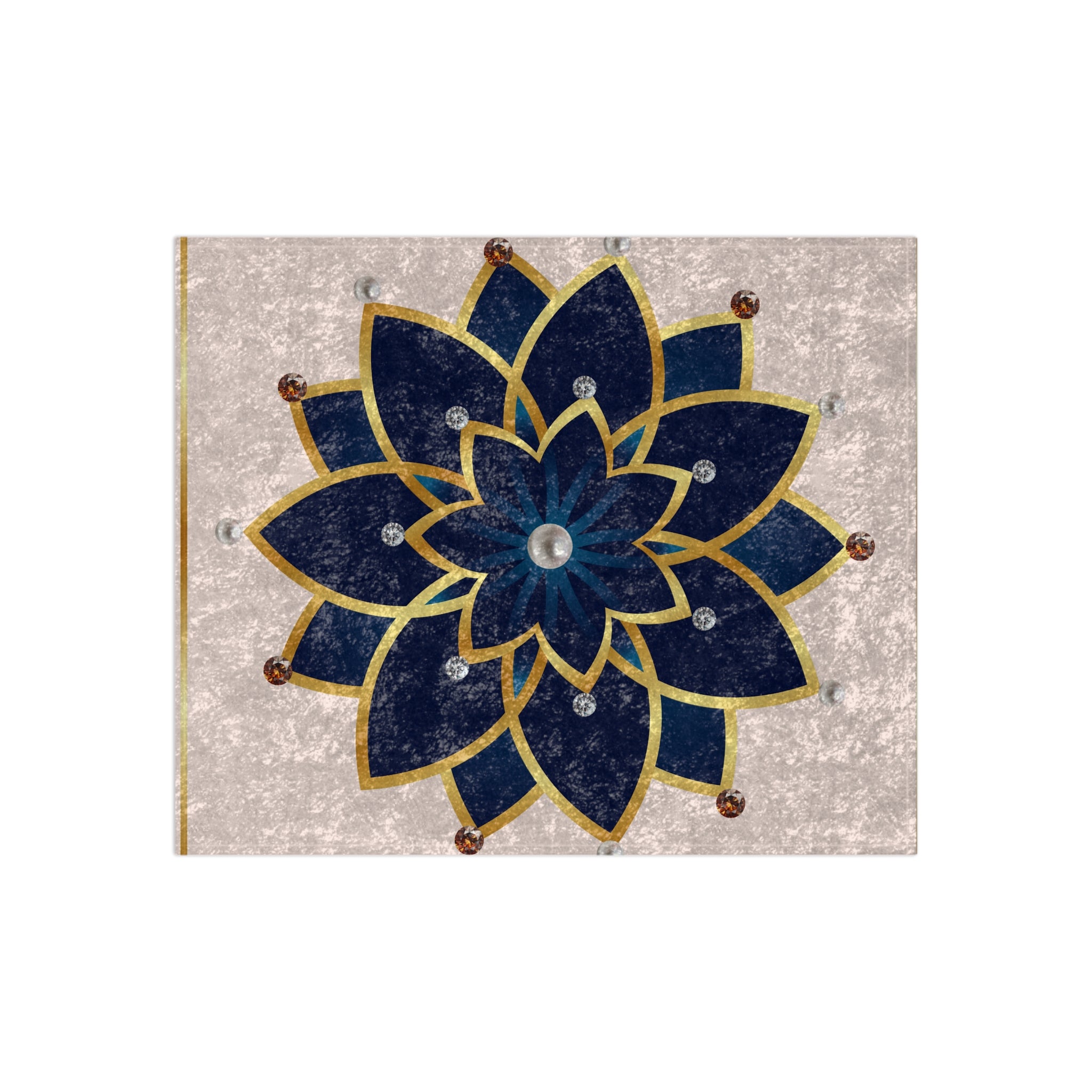 Crushed Velvet Blanket — Luxe Navy Mandala Throw with Gold Accents