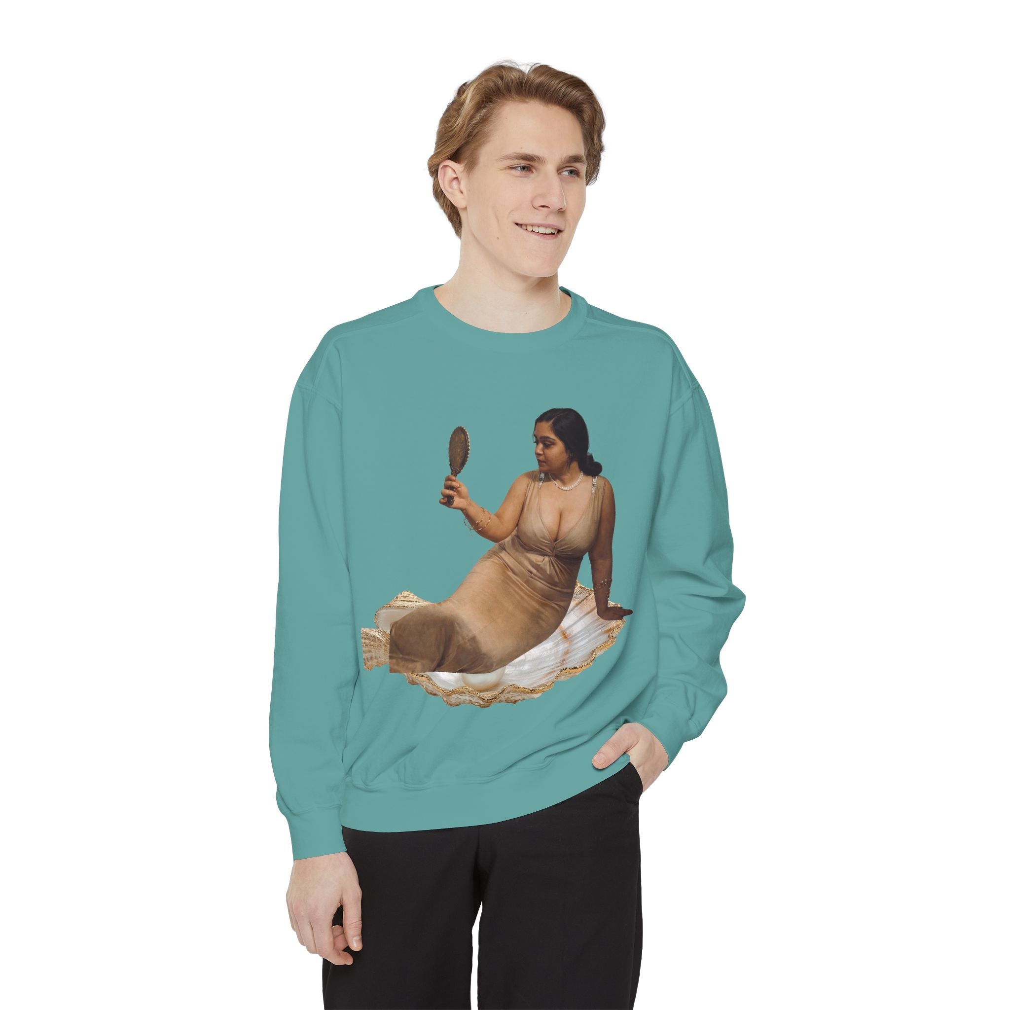 Reclining Muse Sweatshirt — 'We Will Be Home' Retro Art Graphic Crewneck