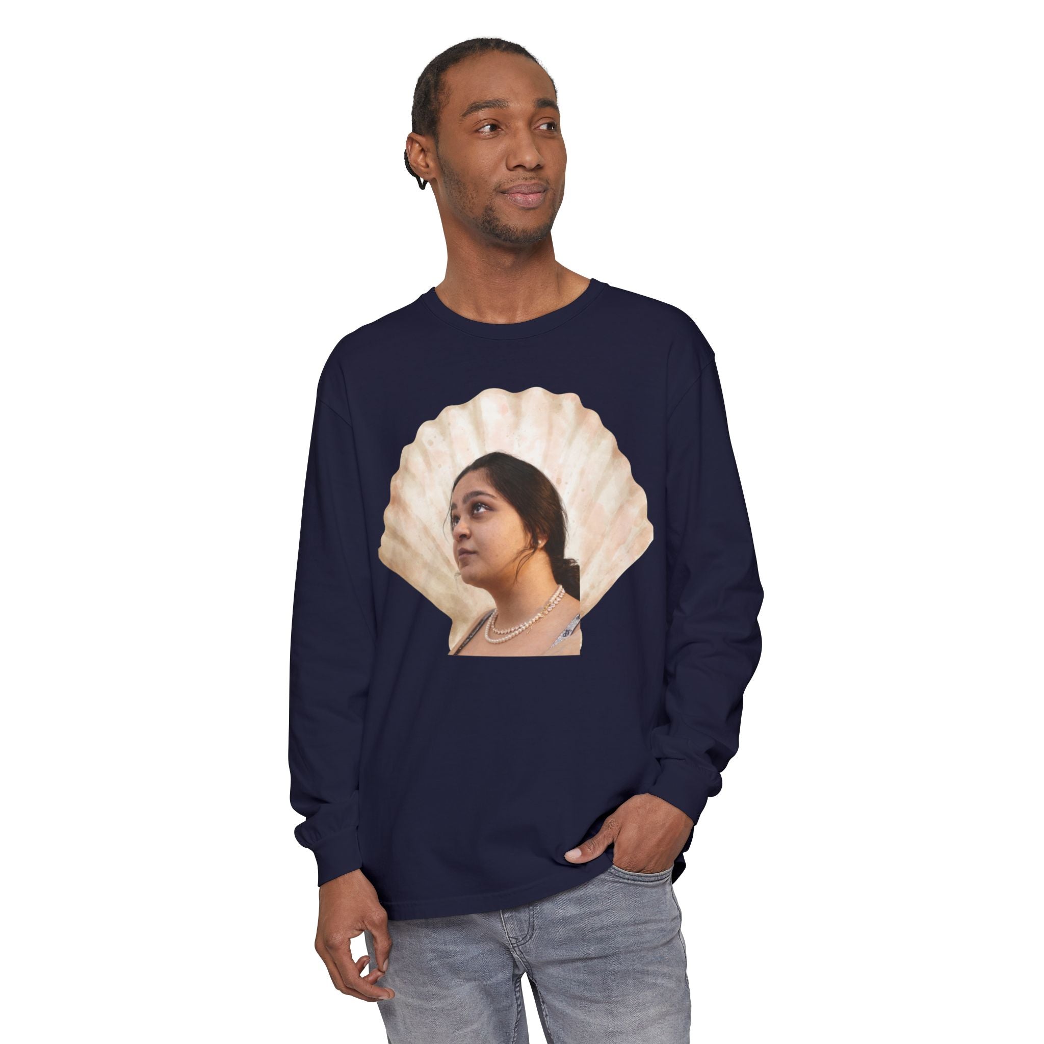 Shell Portrait Long Sleeve Tee — “We Will Be Home” Back Script
