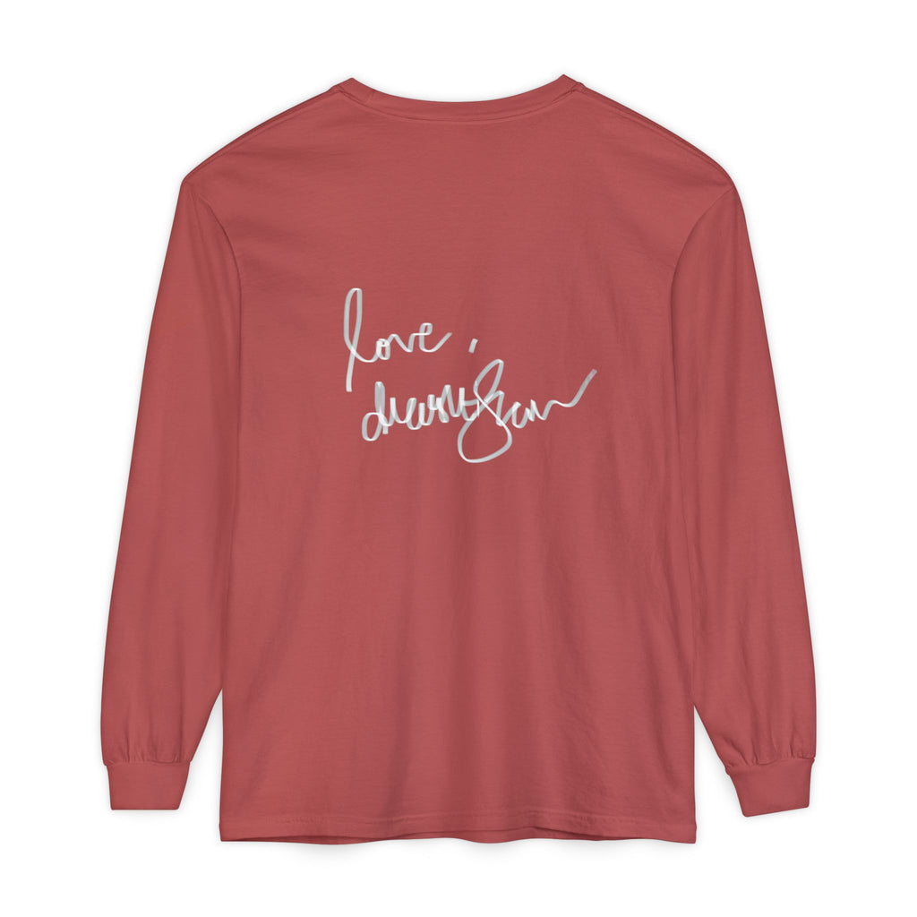 Shell Portrait Long Sleeve Tee — “We Will Be Home” Back Script
