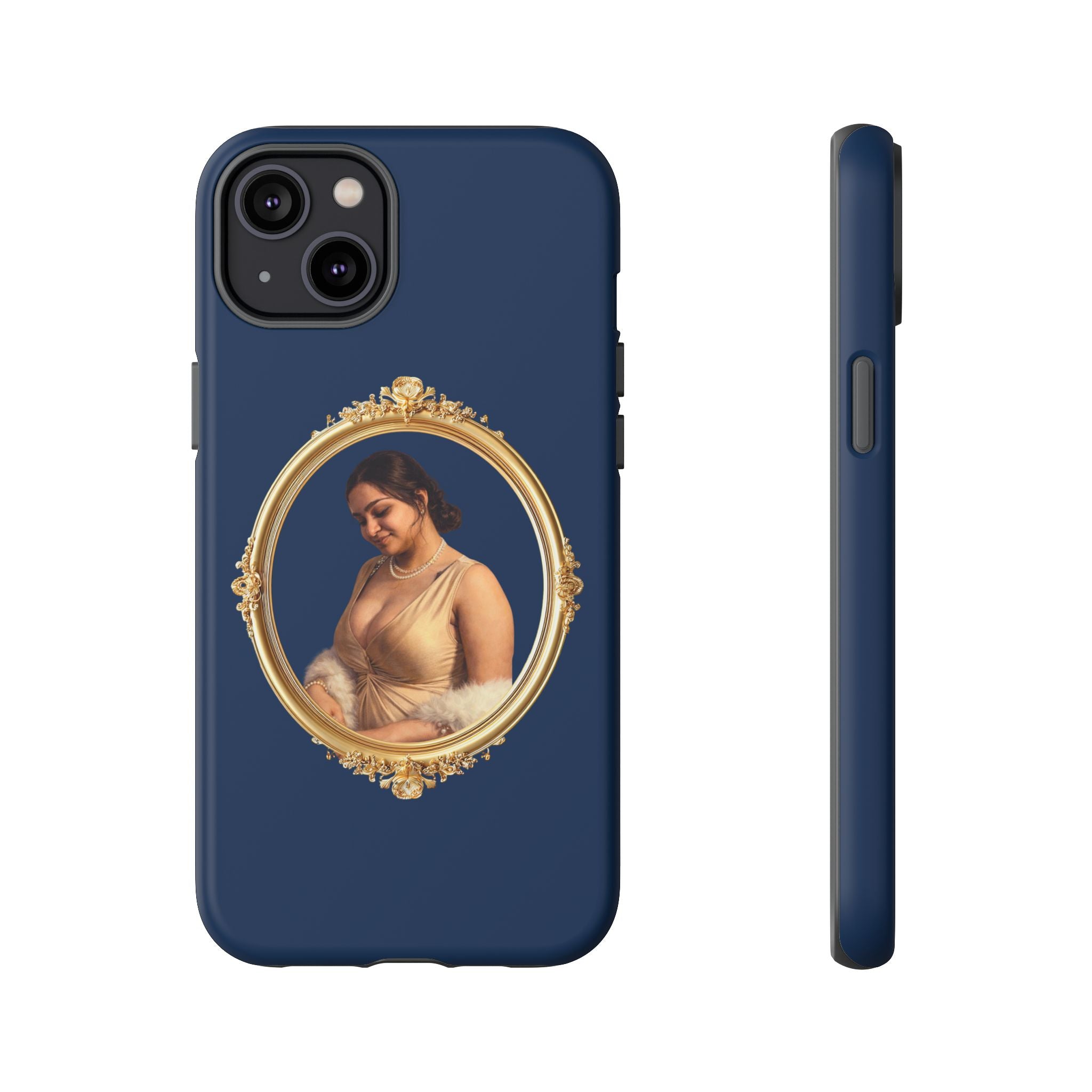 Vintage Portrait Phone Case — Elegant Gold Frame on Navy