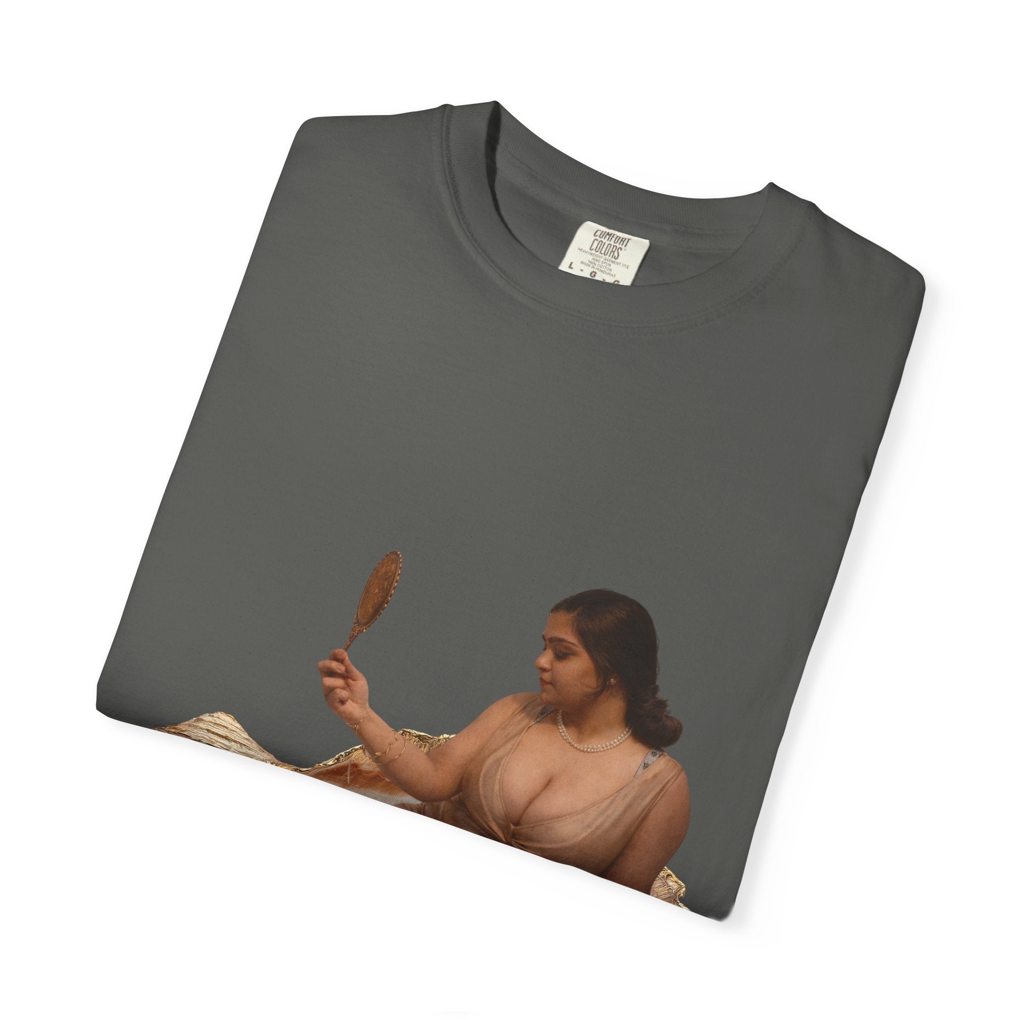 Venus Mirror T-Shirt — Nude Goddess Art Tee with 'Love, [Signature]' Back Print