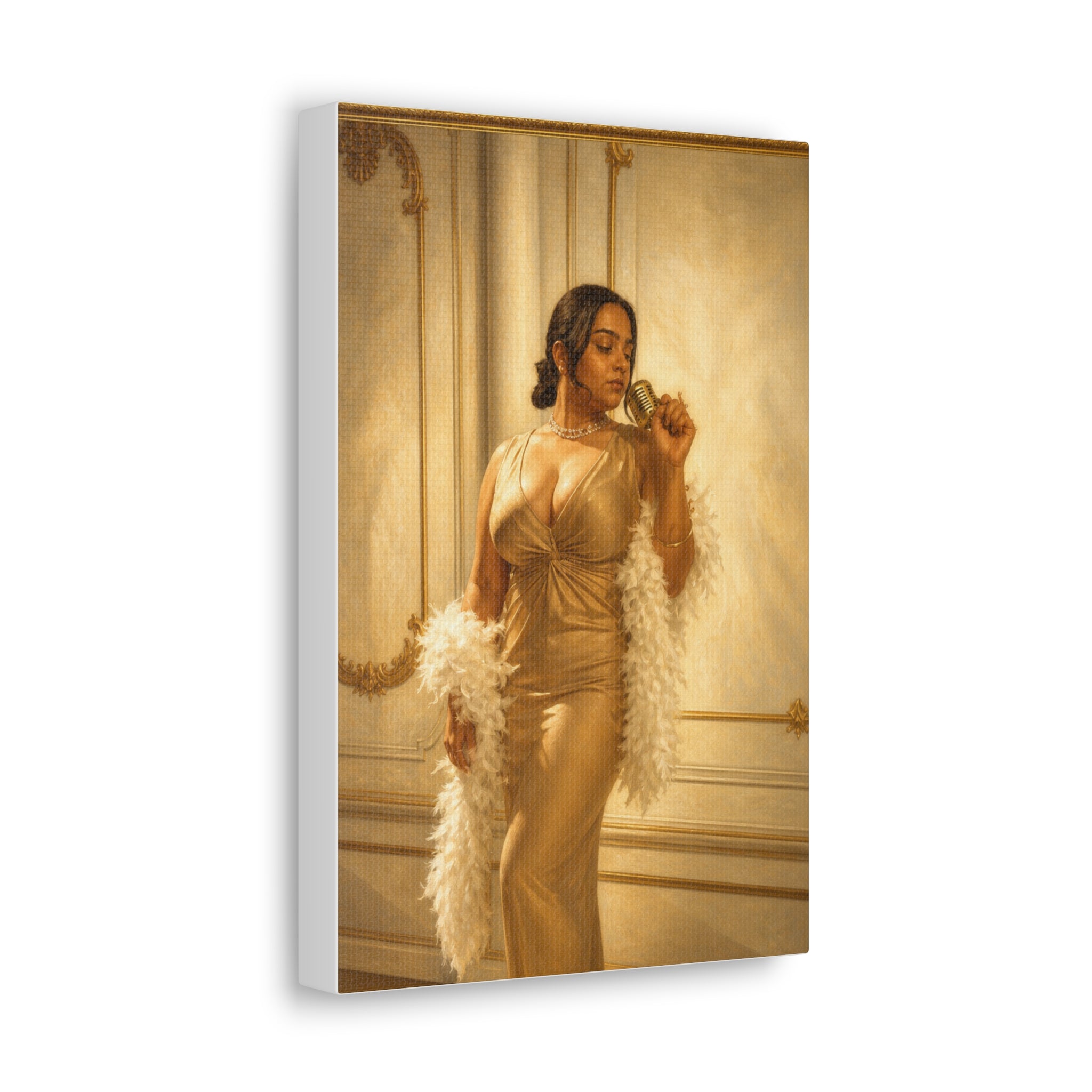 Vintage Glamour Canvas Print — Elegant Woman in Gold Gown Wall Art
