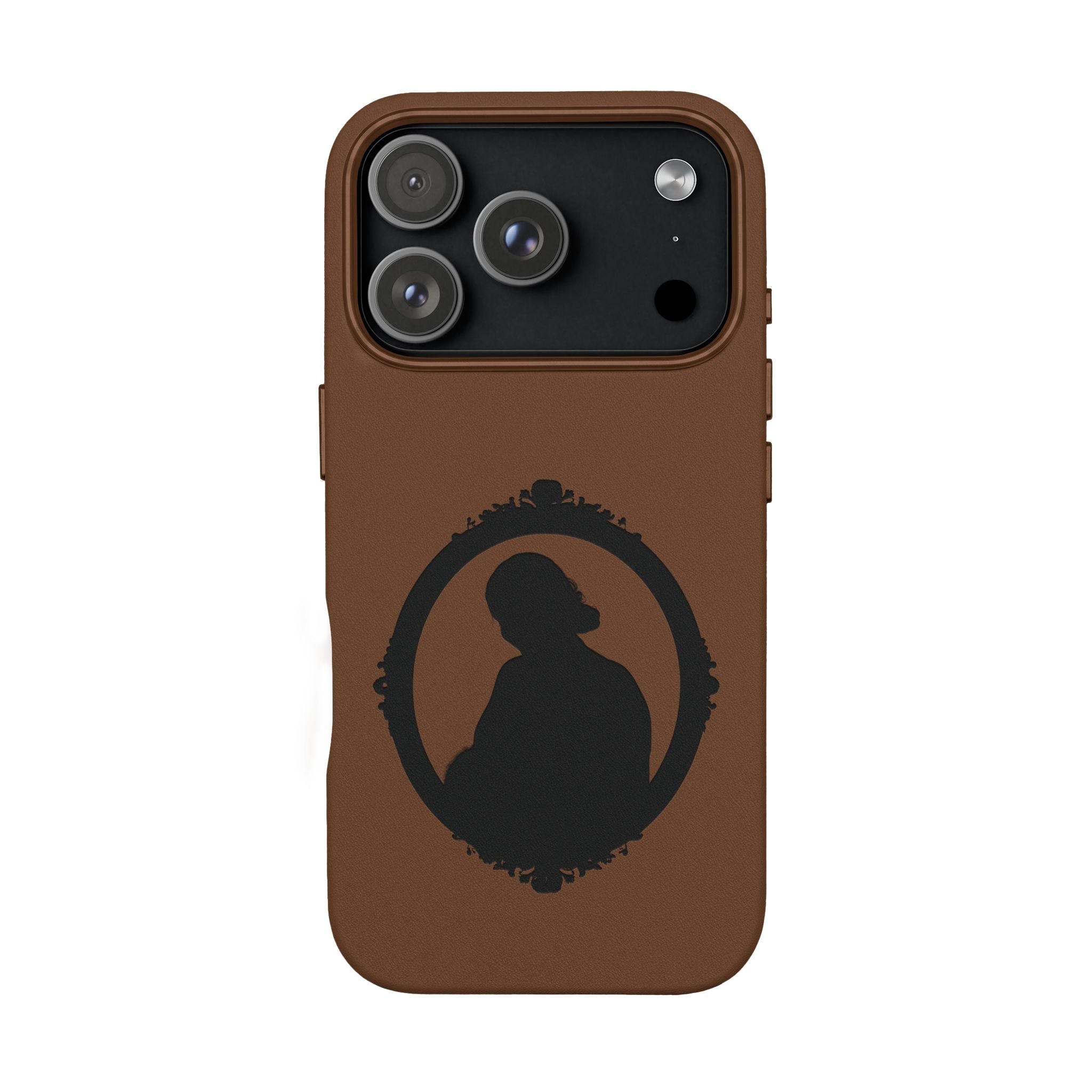 Engraved PU Leather Phone Case — Silhouette Outline Design