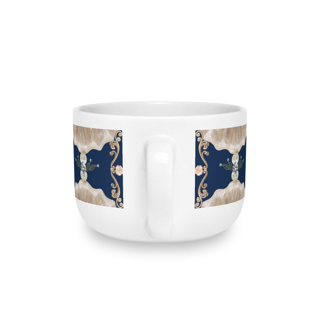 25oz Ceramic Latte Mug — Navy Floral Mandala on Blush