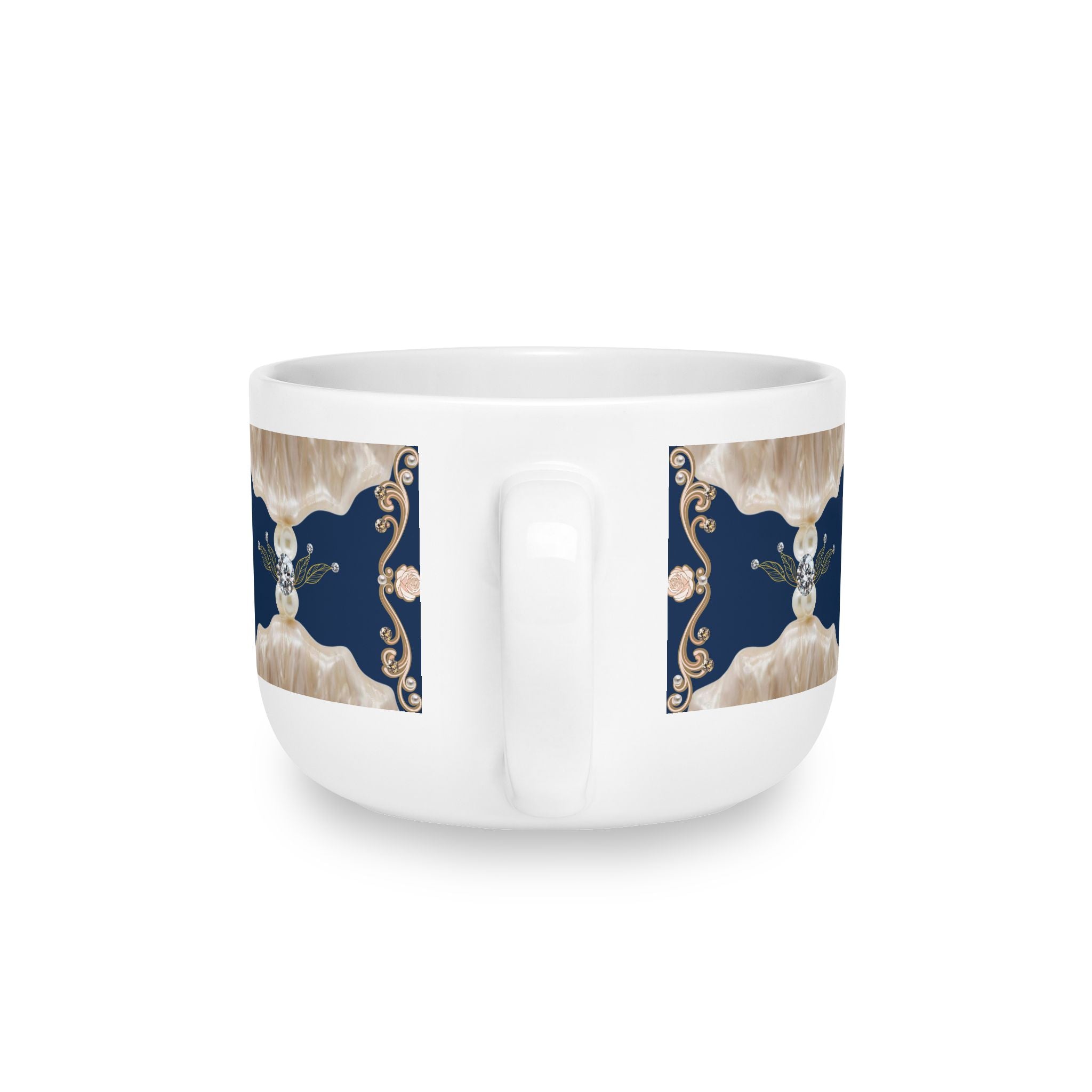 25oz Ceramic Latte Mug — Navy Floral Mandala on Blush