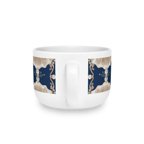 25oz Ceramic Latte Mug — Navy Floral Mandala on Blush
