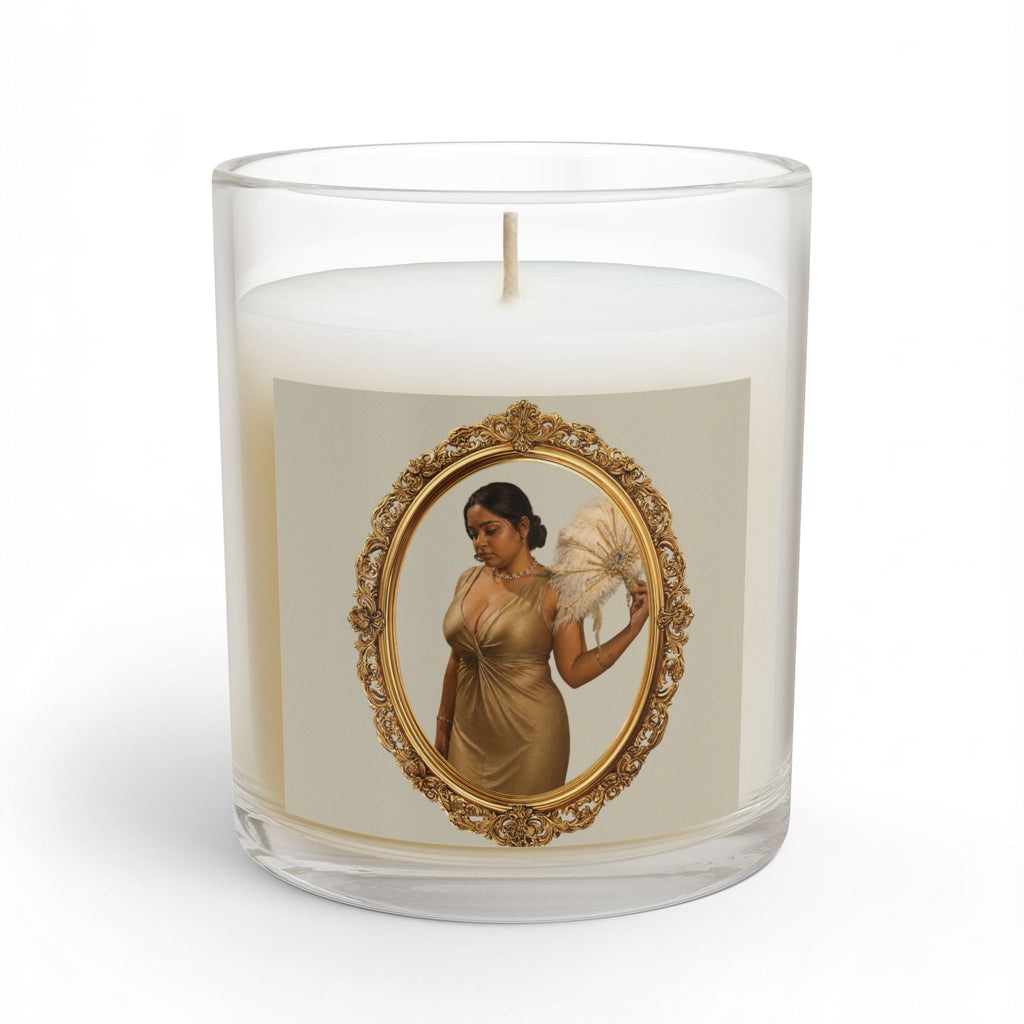 Vintage Portrait Glass Candle — Elegant Woman in Gold Frame, 11oz
