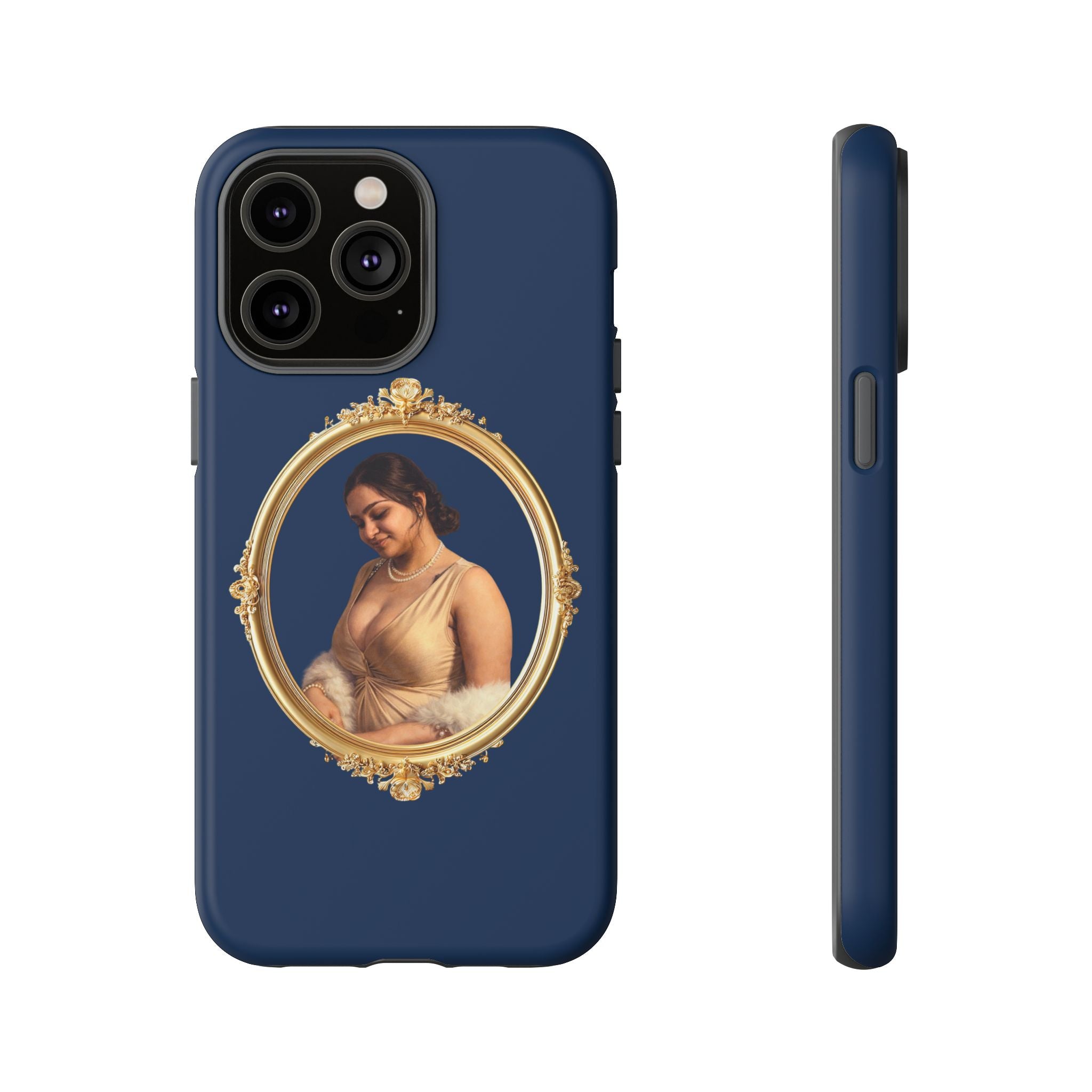 Vintage Portrait Phone Case — Elegant Gold Frame on Navy