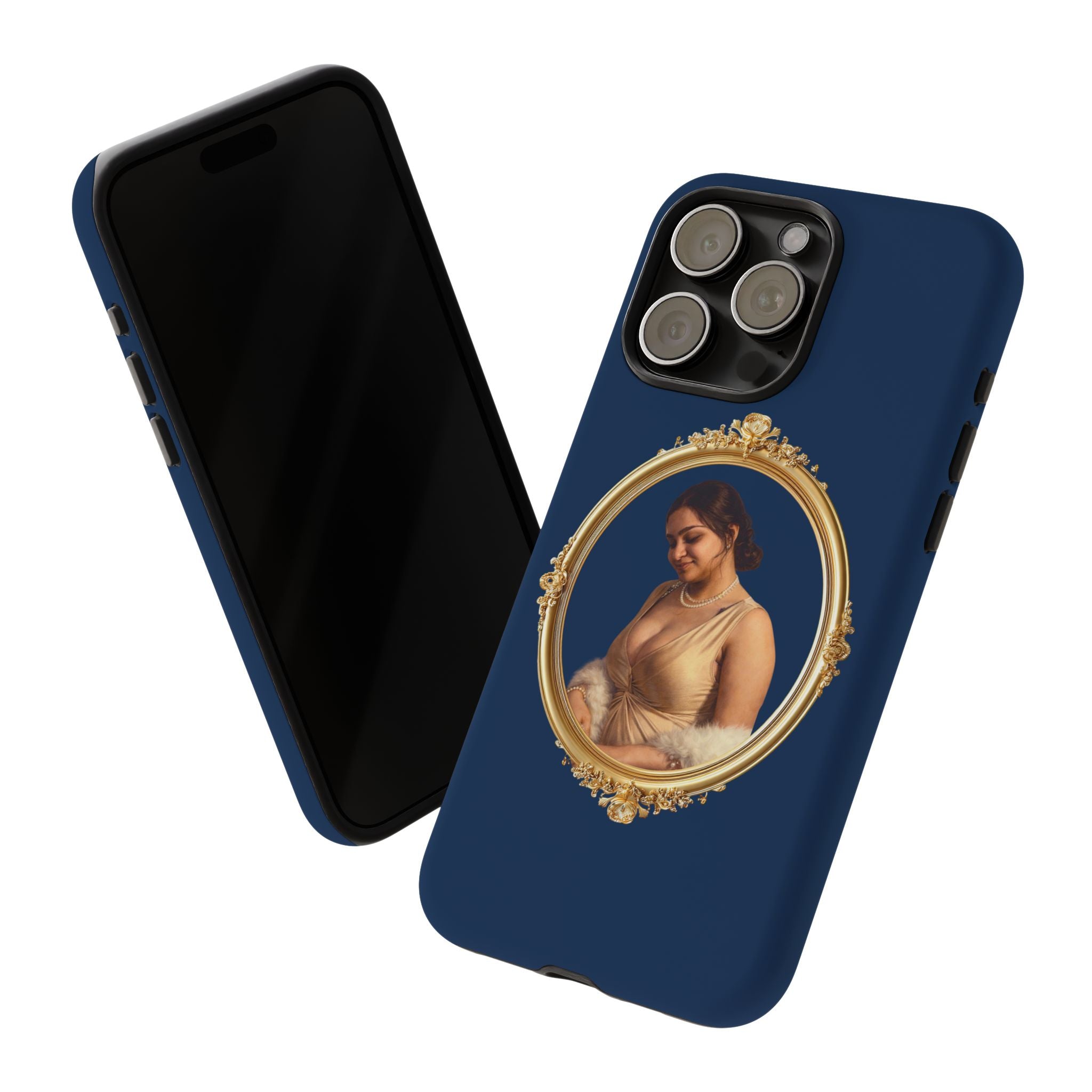 Vintage Portrait Phone Case — Elegant Gold Frame on Navy